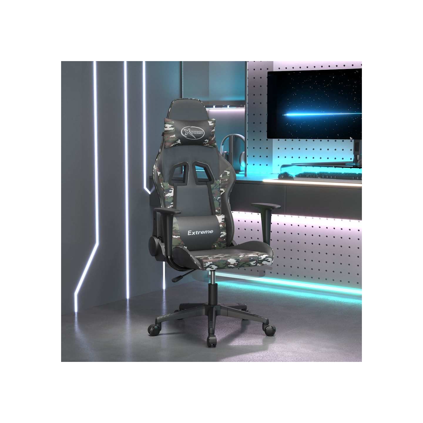 Chaise de jeu de massage repose-pied Noir camouflage Similicuir