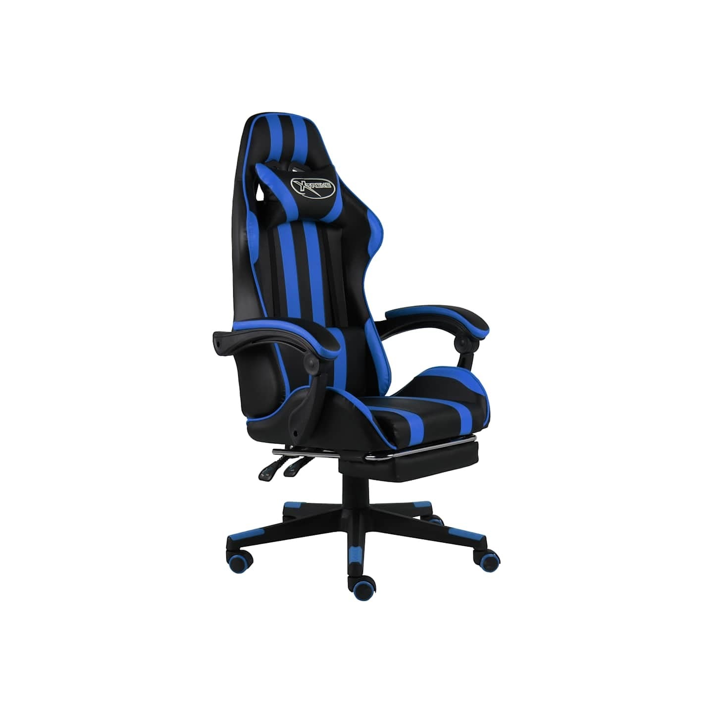 Fauteuil de jeux vidéo avec repose-pied Noir et bleu Similicuir