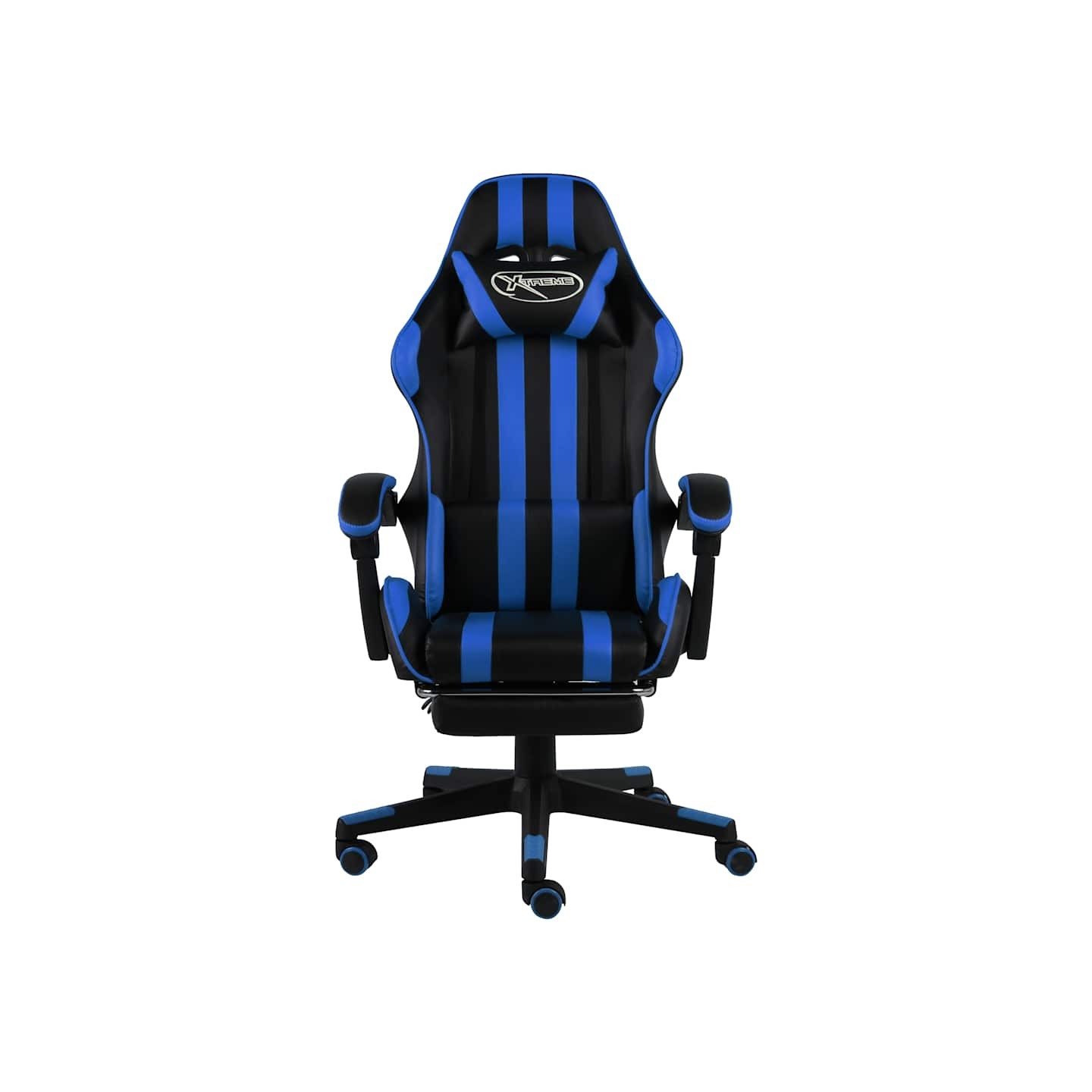 Fauteuil de jeux vidéo avec repose-pied Noir et bleu Similicuir