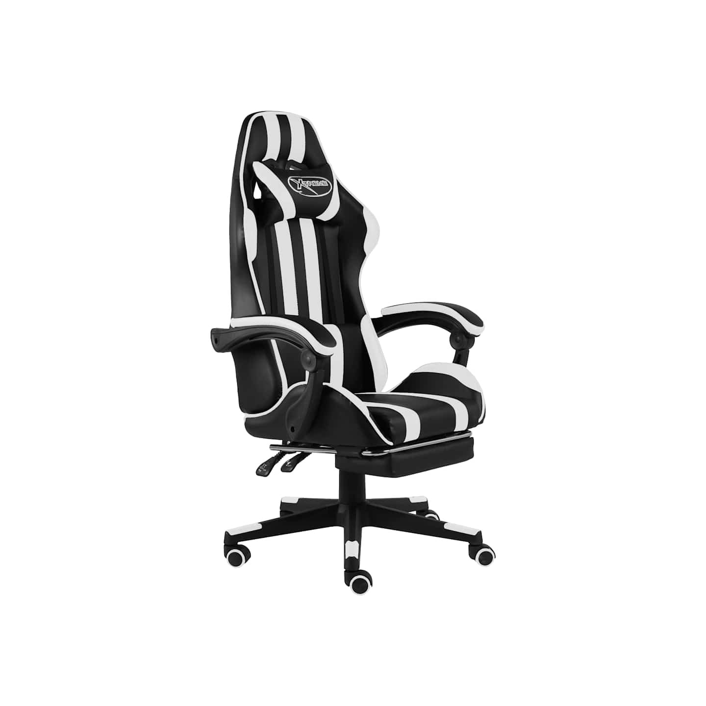 Fauteuil de jeux vidéo et repose-pied Noir et blanc Similicuir