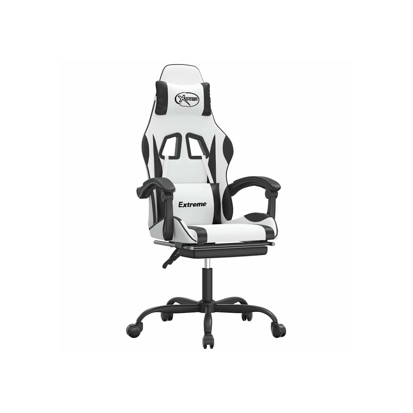 Chaise de jeu pivotante et repose-pied Blanc et noir Similicuir
