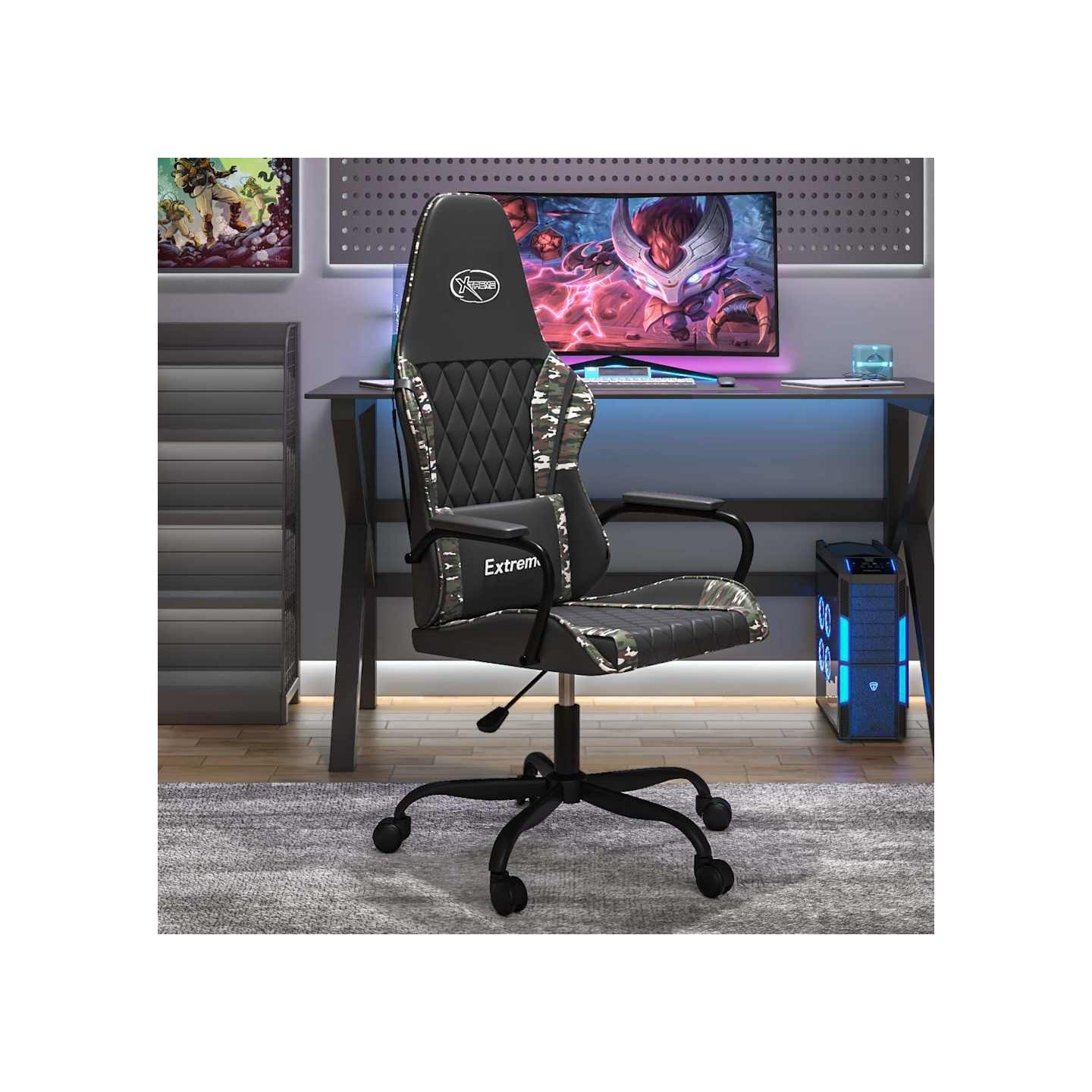 Chaise de jeu Noir et camouflage Similicuir