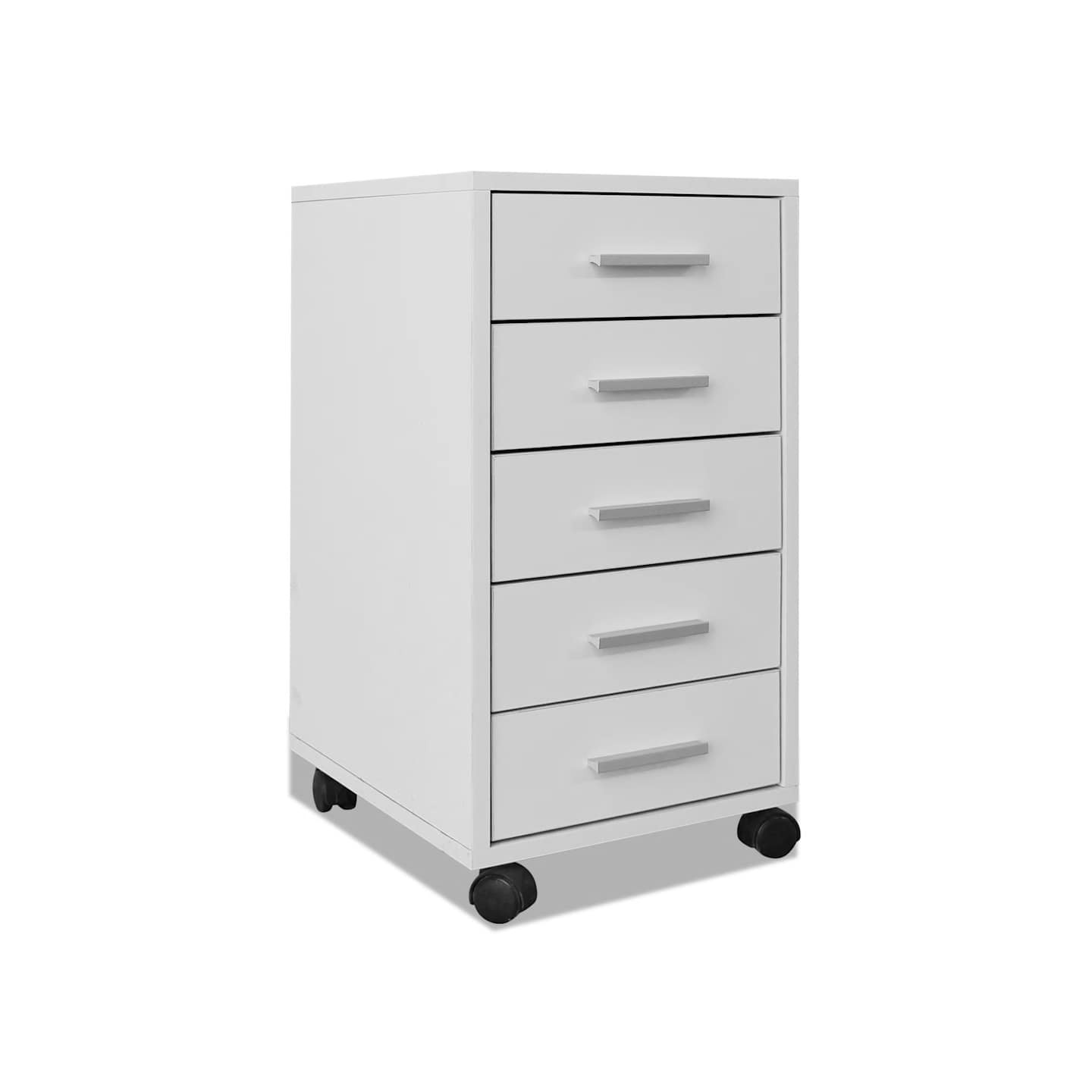 Caisson à tiroir de bureau avec roulettes et 5 tiroirs blanc