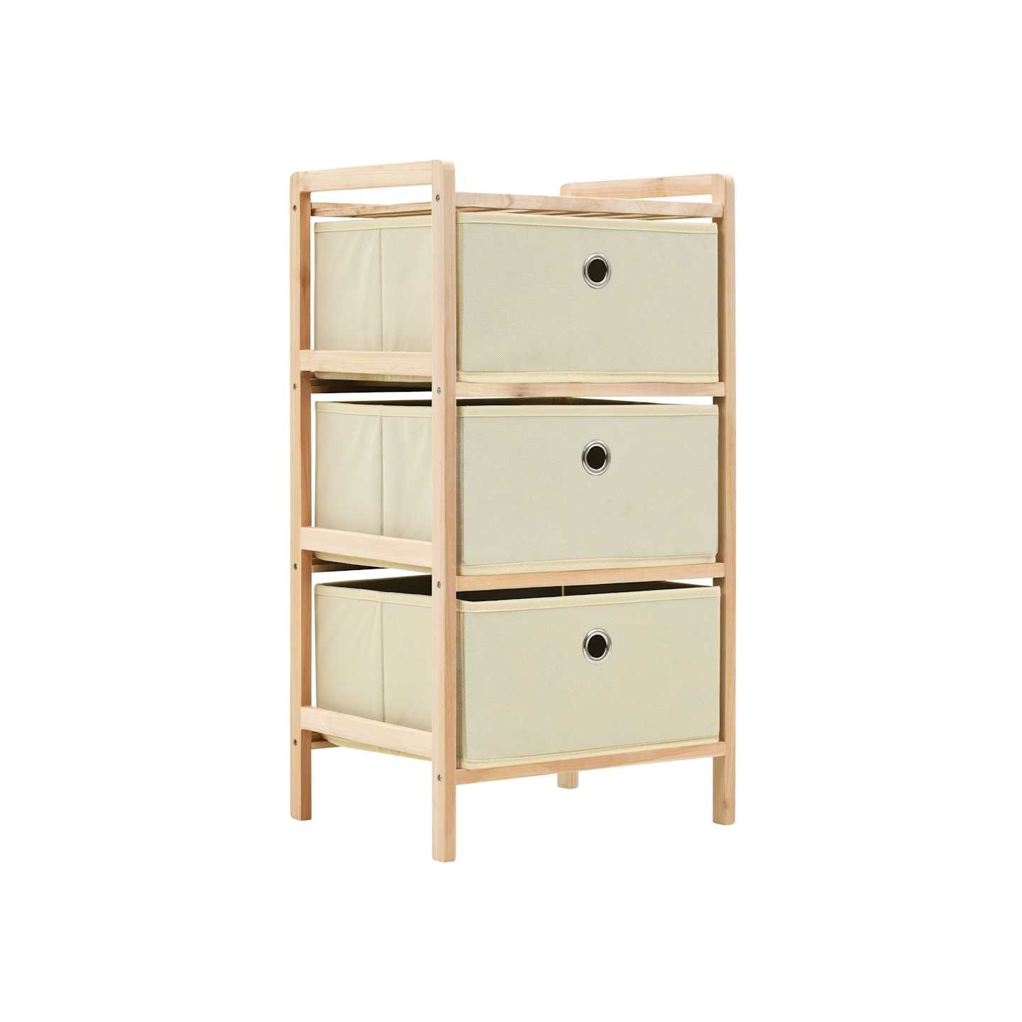 Étagère de rangement 3 paniers Tissu Bois de cèdre Beige