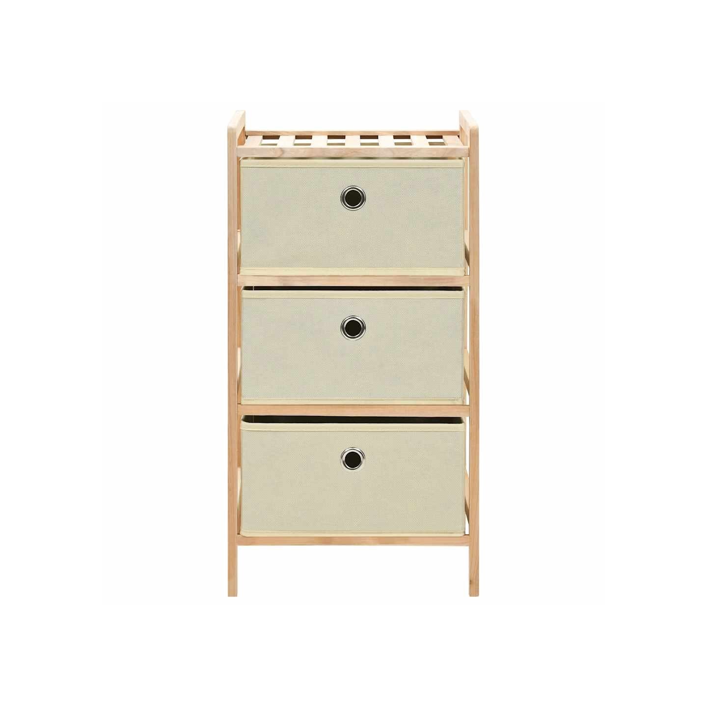 Étagère de rangement 3 paniers Tissu Bois de cèdre Beige