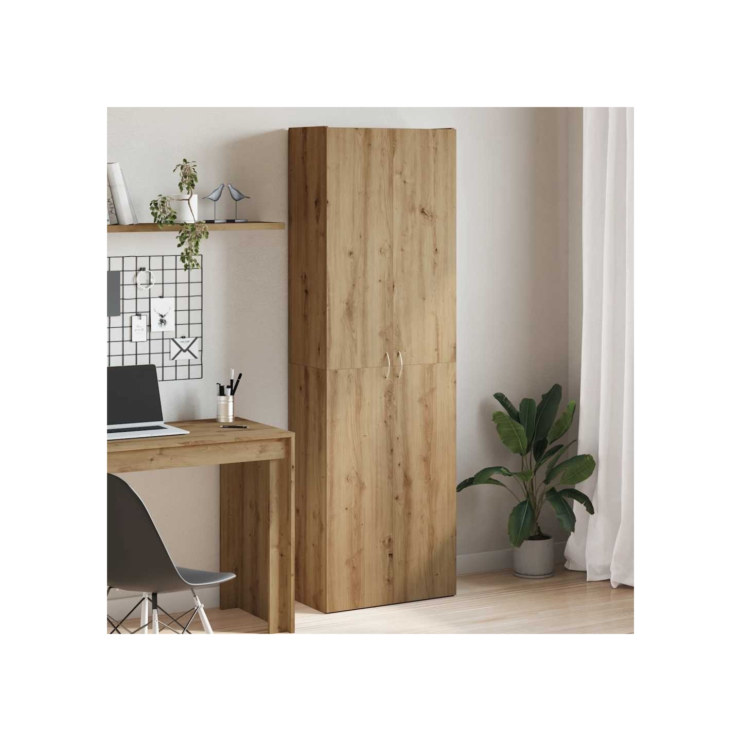 Buffet haut chêne artisanal 60x32x190 cm bois d'ingénierie