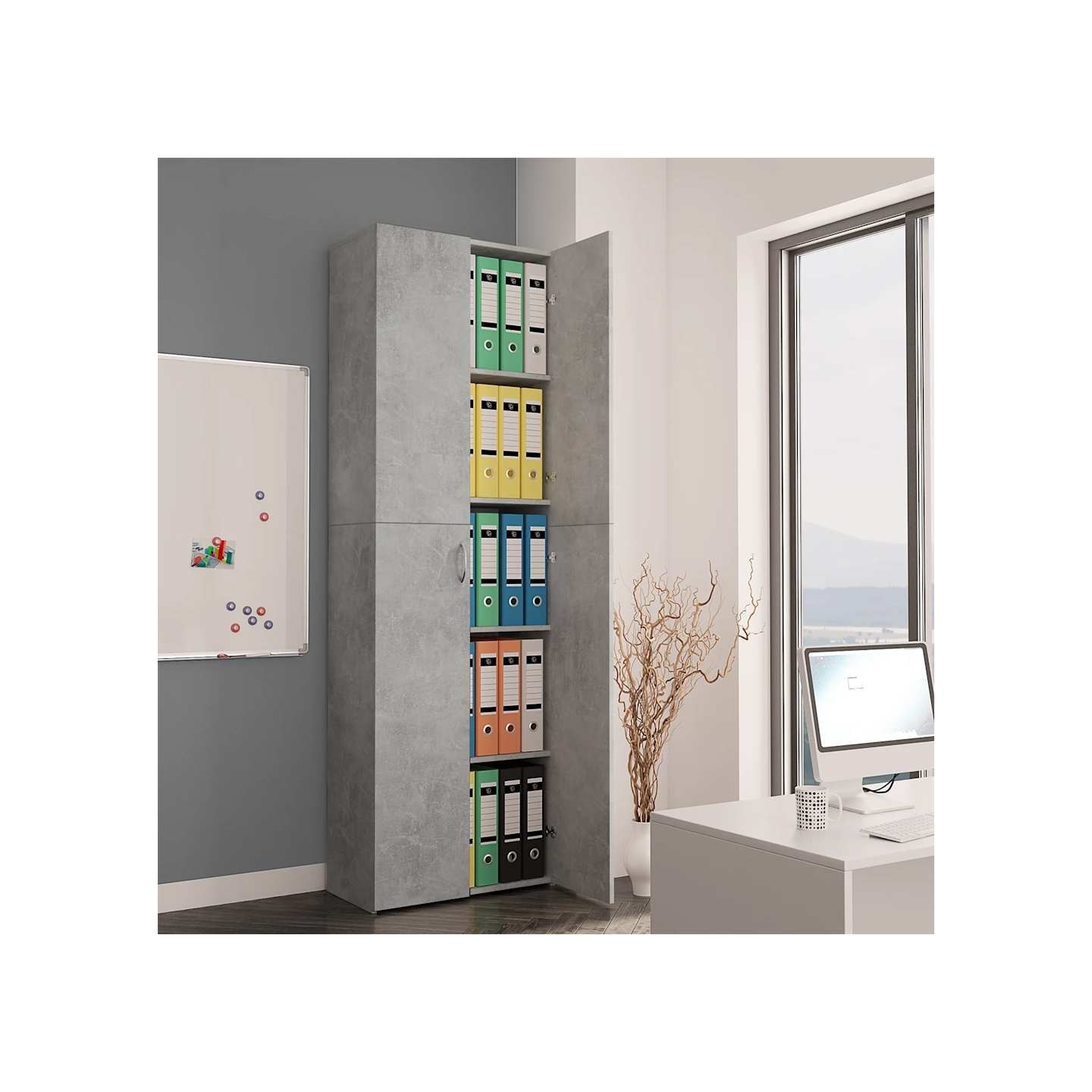 Armoire de bureau Gris béton 60x32x190 cm Bois d'ingénierie
