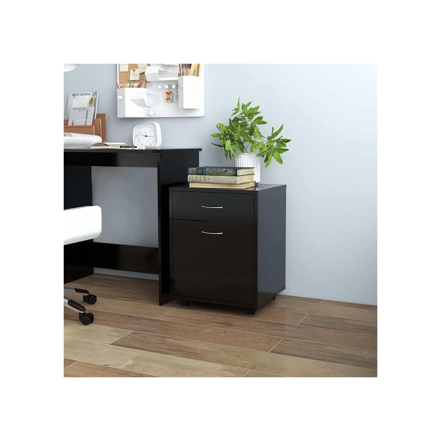 Armoire à roulettes Noir 45x38x54 cm Bois d’ingénierie