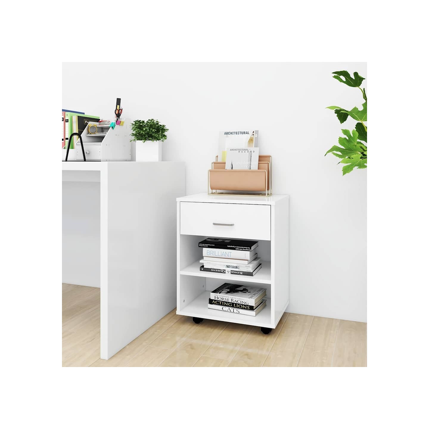 Armoire à roulettes Blanc 46x36x59 cm Bois d'ingénierie