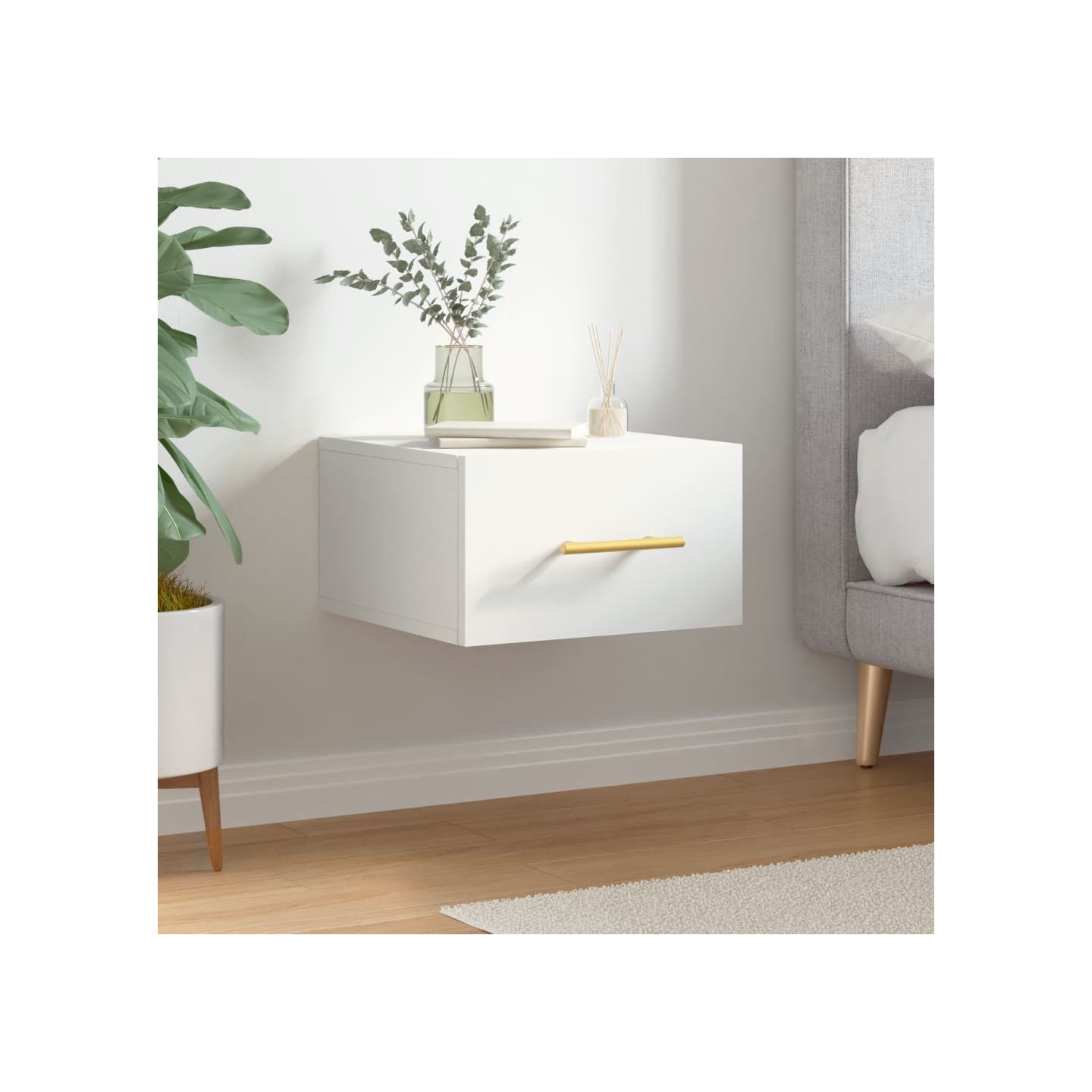 Table de chevet murale blanc 35x35x20 cm