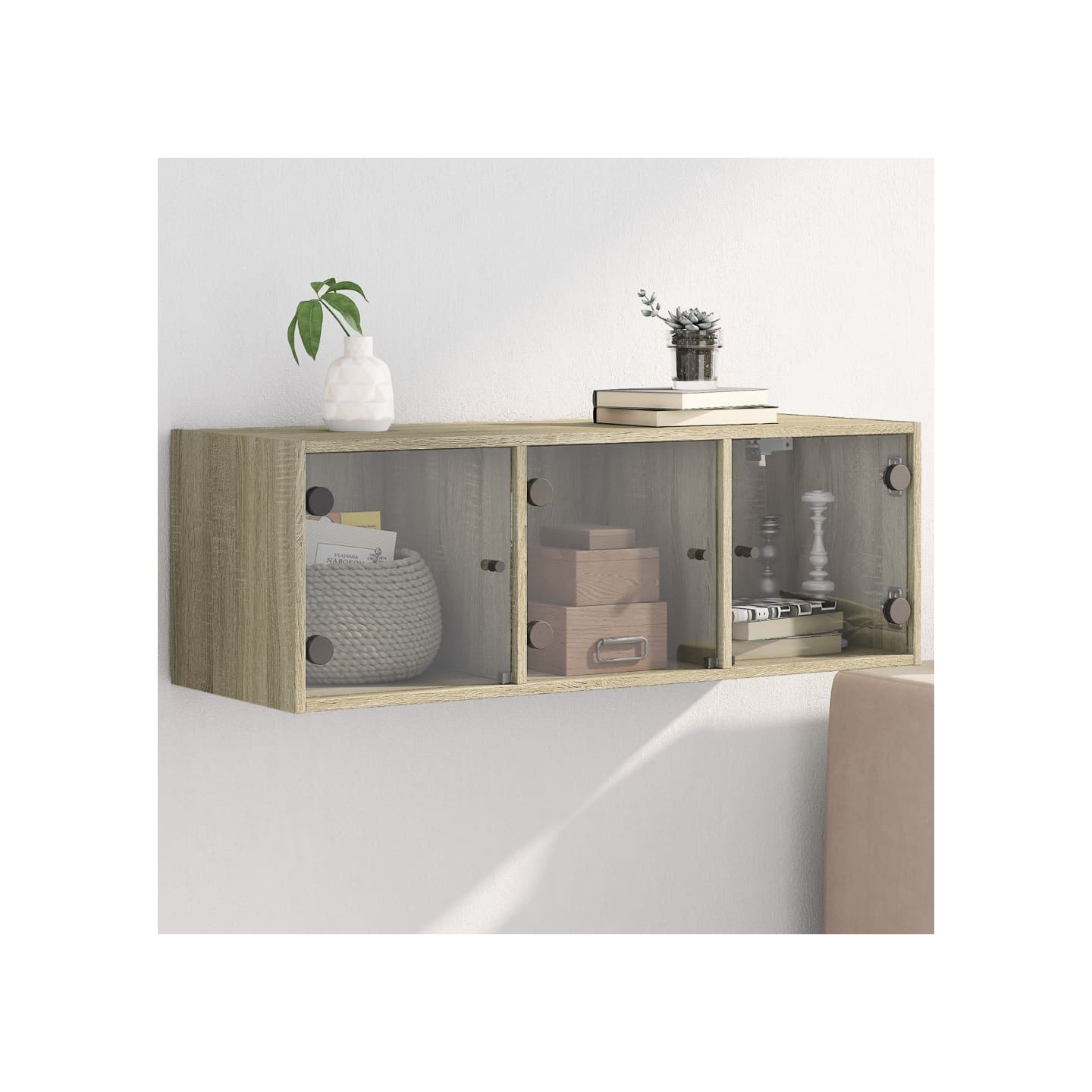 Armoire murale avec portes en verre chêne sonoma 102x37x35 cm