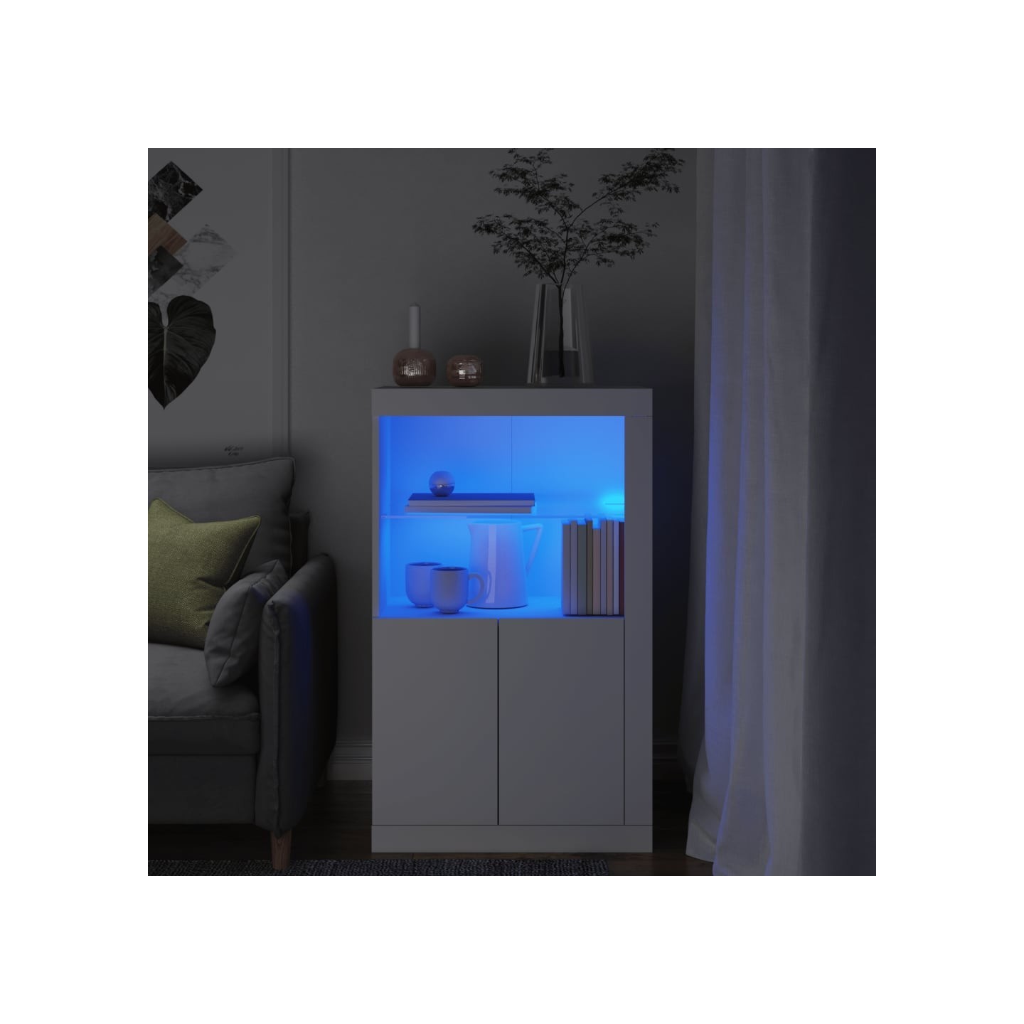 Armoire latérale avec éclairage LED blanc bois d'ingénierie