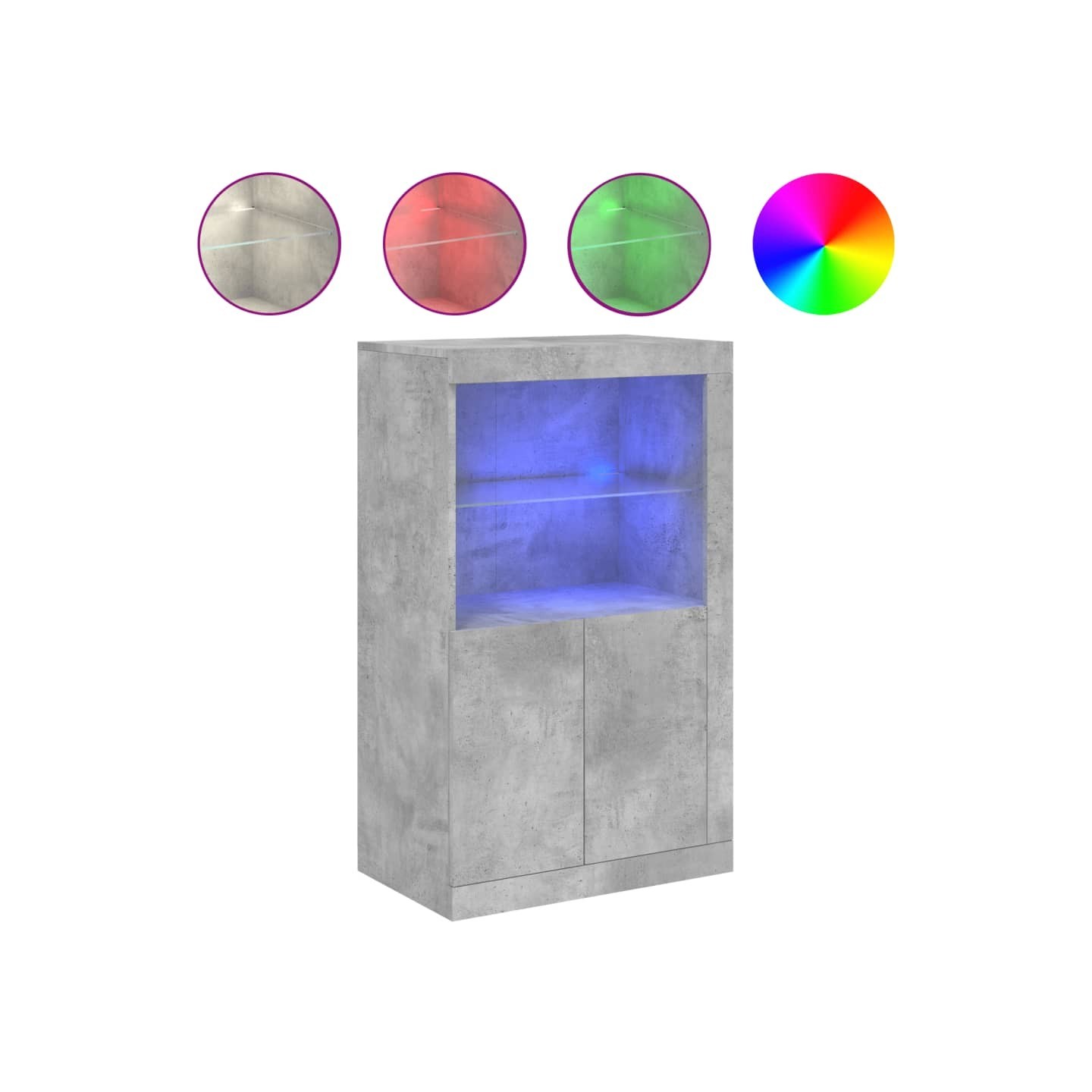 Armoire latérale avec lumières LED gris béton bois d'ingénierie