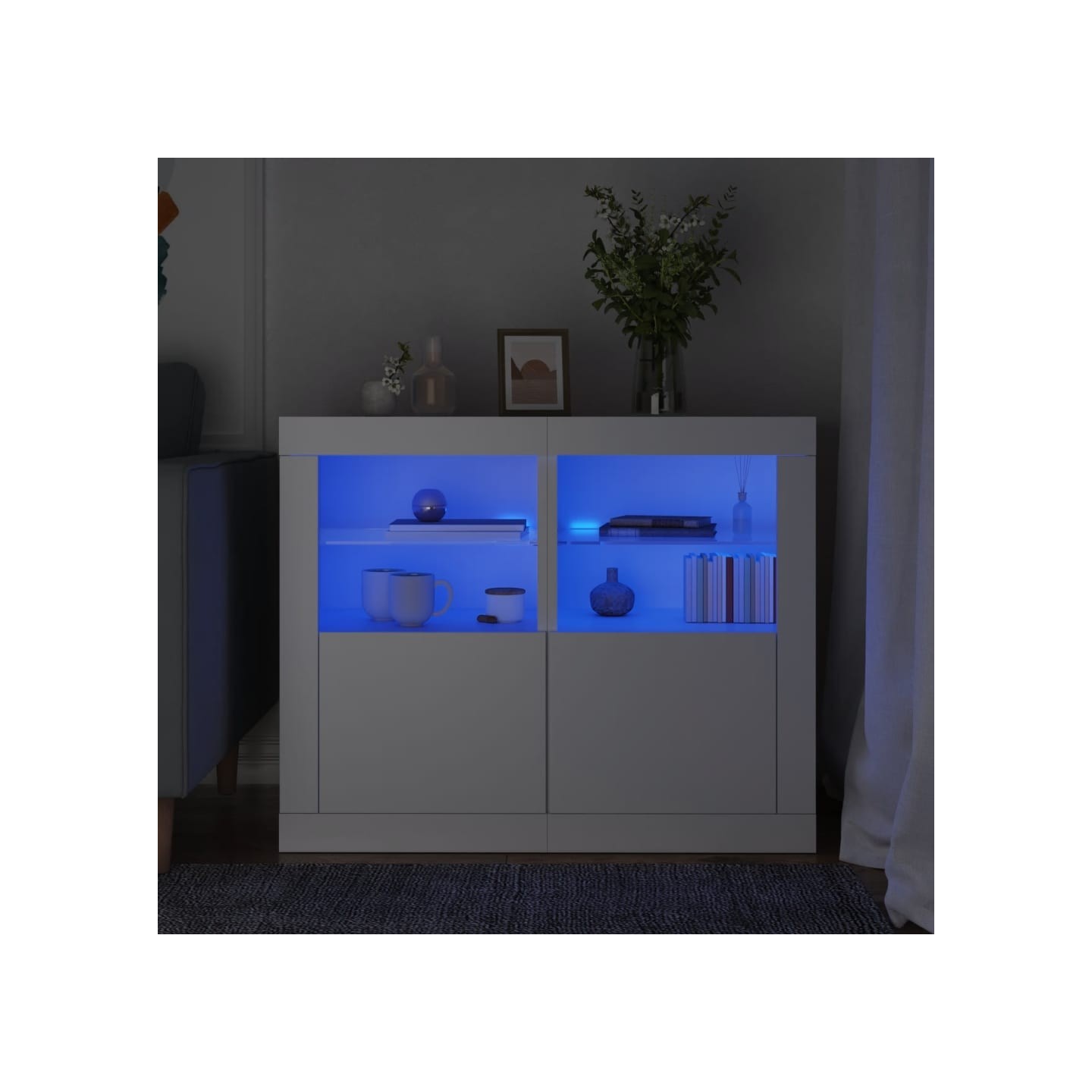 Armoires latérales éclairage LED 2 pcs blanc bois d'ingénierie