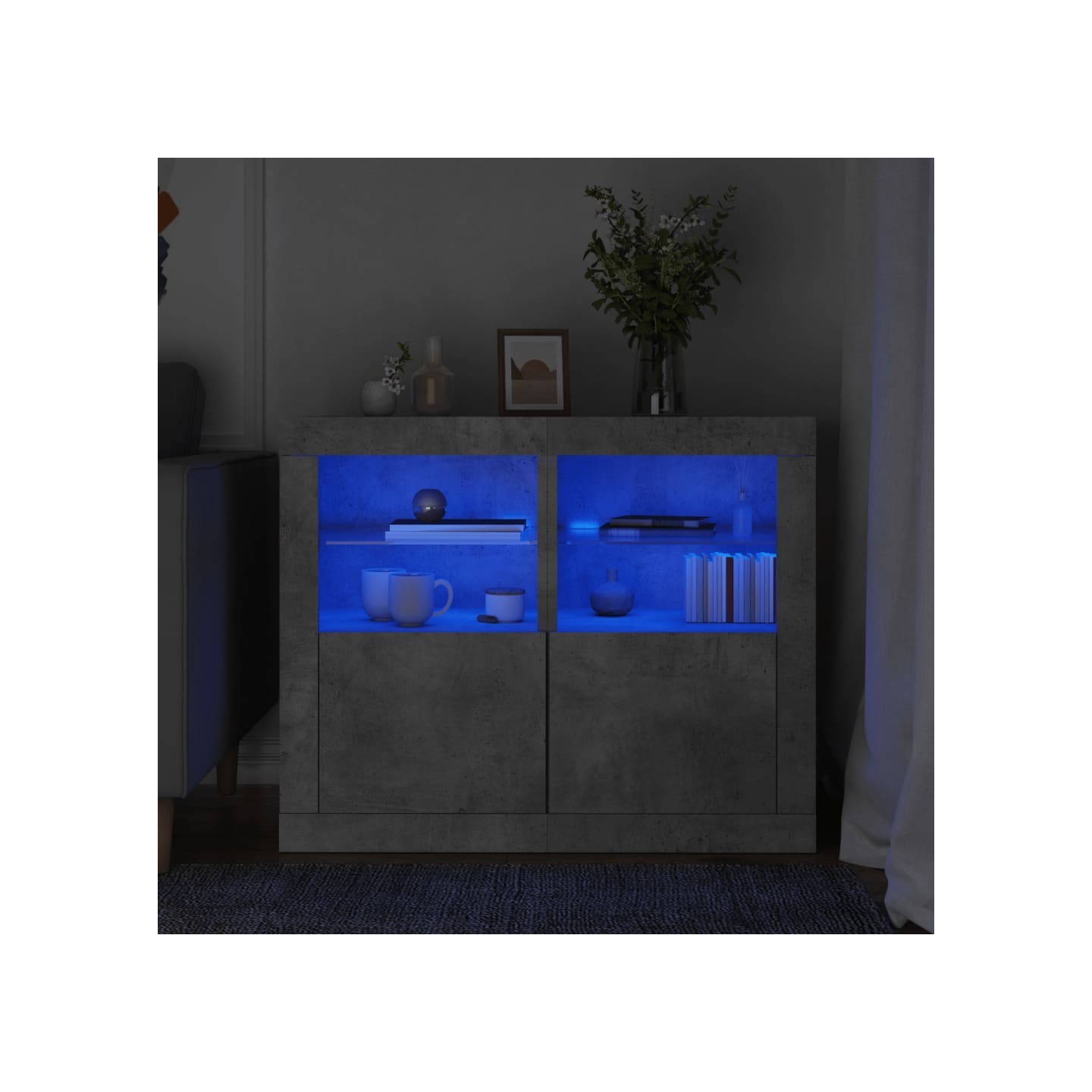 Armoires latérales et lumières LED 2 pcs gris béton