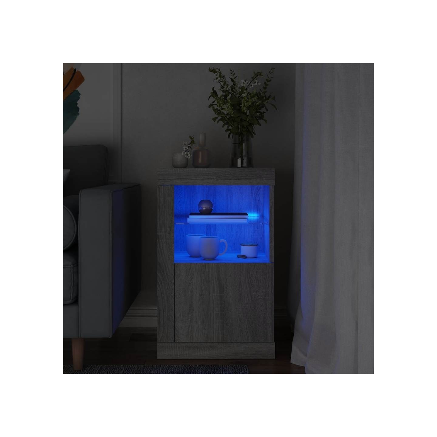 Armoire latérale et lumières LED sonoma gris bois d'ingénierie