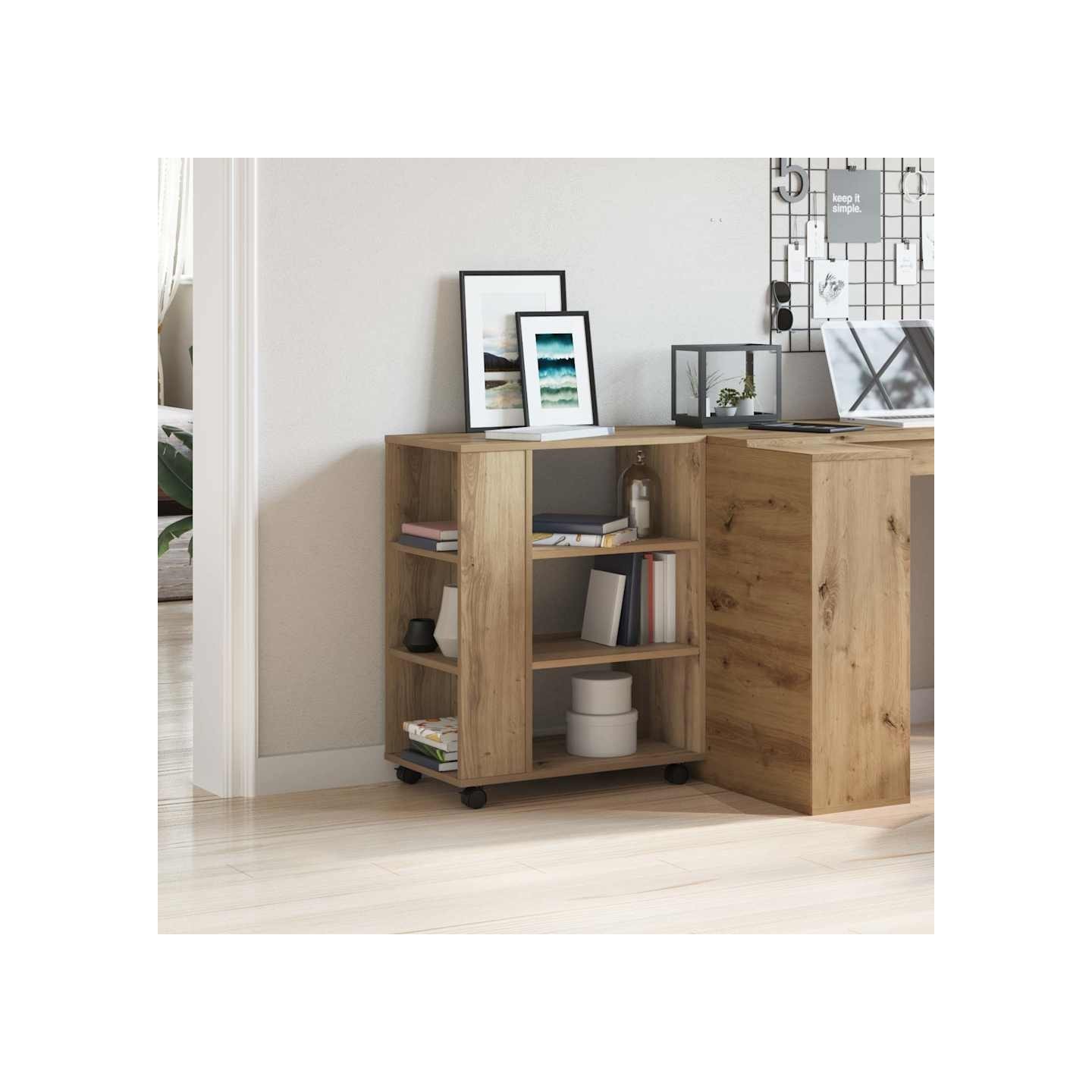 Armoire roulante chêne artisanal 60x35x75 cm bois d'ingénierie