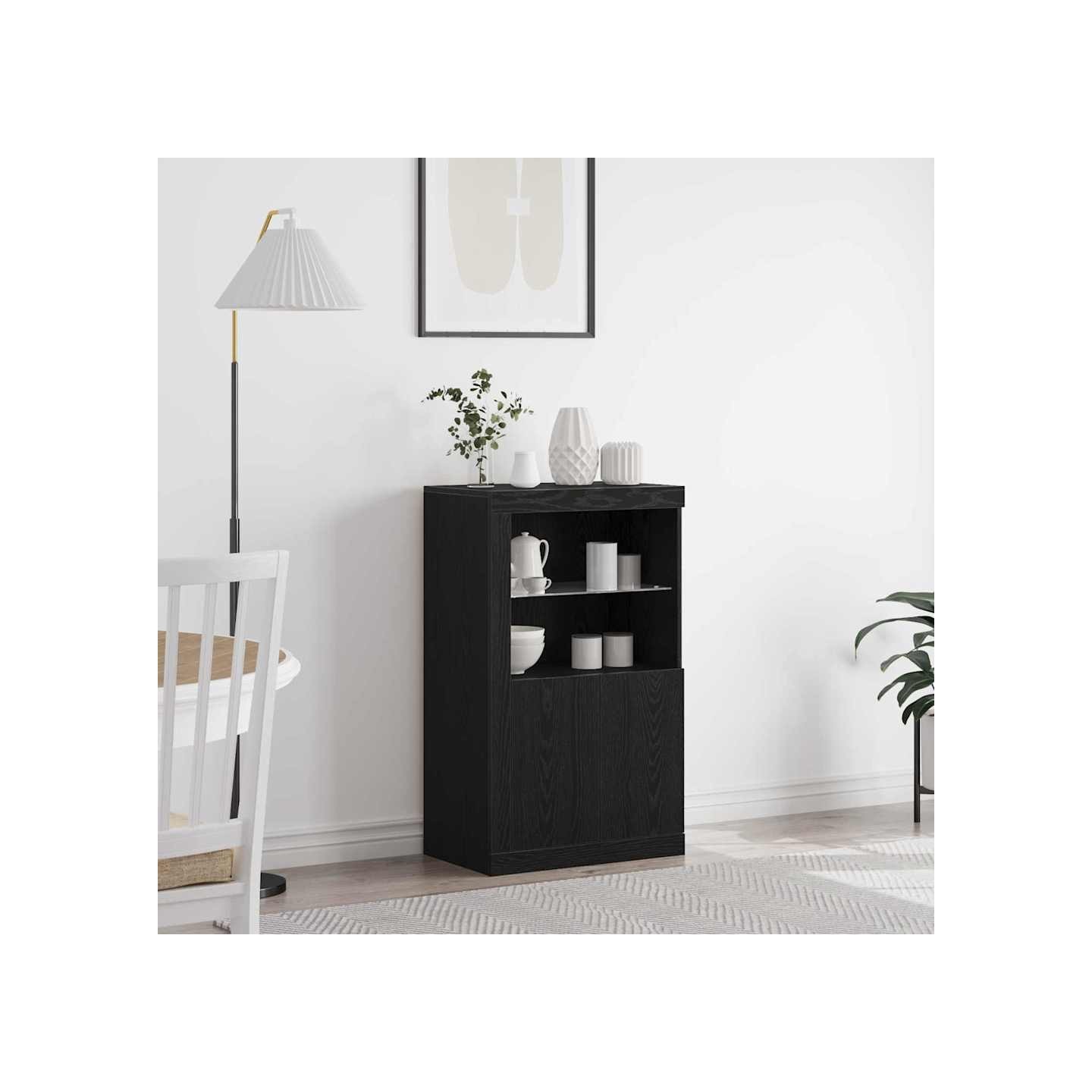 Buffet LED 60,5 x 37 x 100 cm Bois d'ingénierie Chêne noir