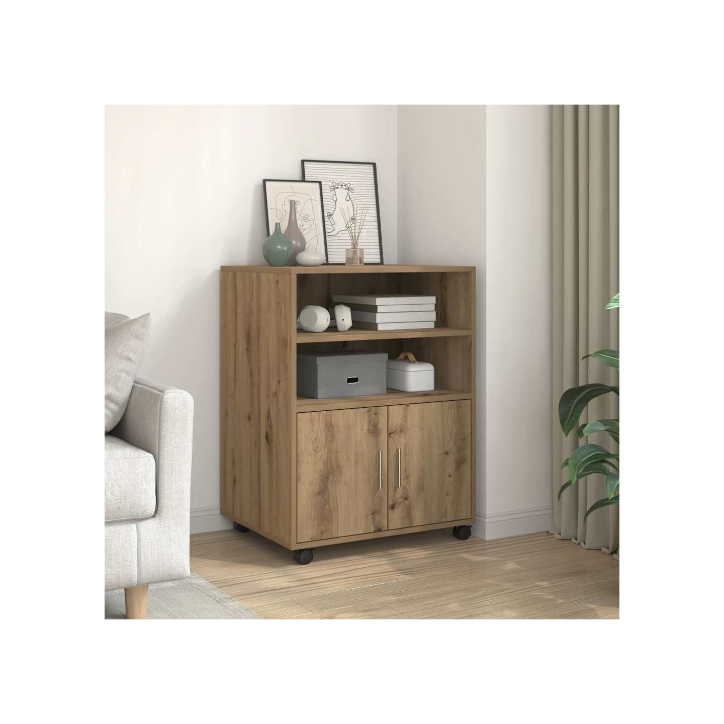 Armoire à roulettes chêne artisanal 60x48x81 cm bois ingénierie