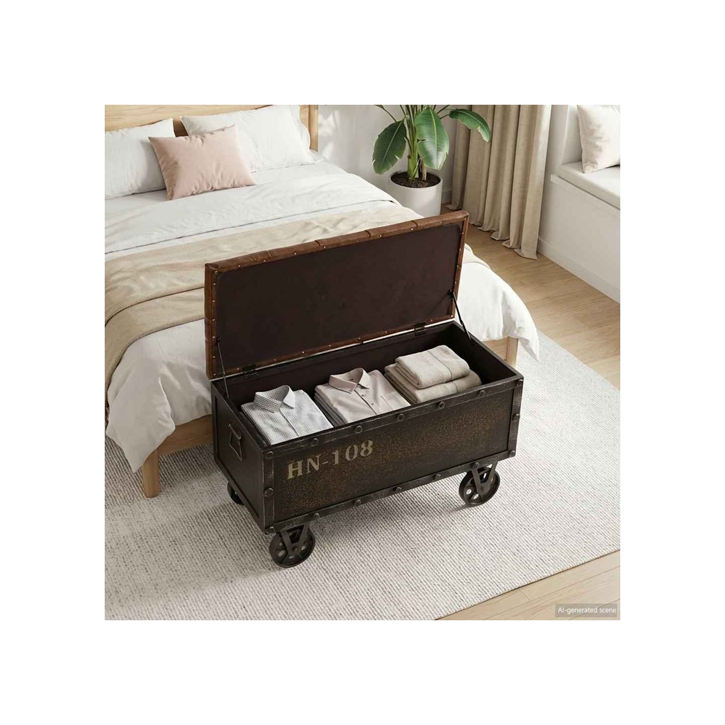 Banc de rangement Bois massif et similicuir 80,5x41x50 cm