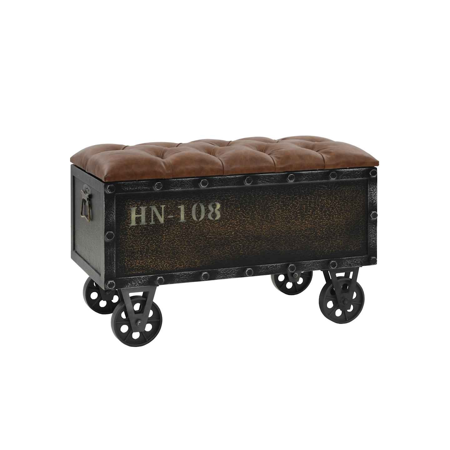 Banc de rangement Bois massif et similicuir 80,5x41x50 cm