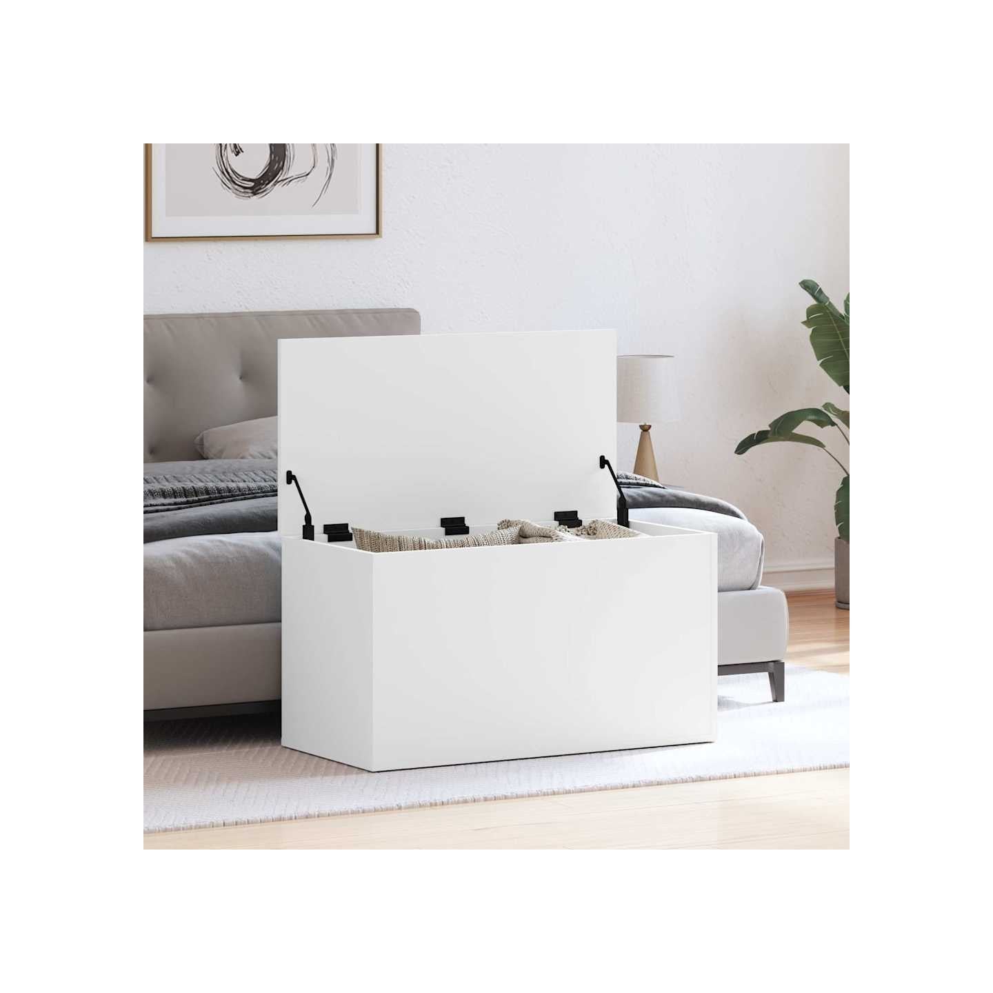 Coffre de rangement Blanc 84x42x46 cm Bois d'ingénierie
