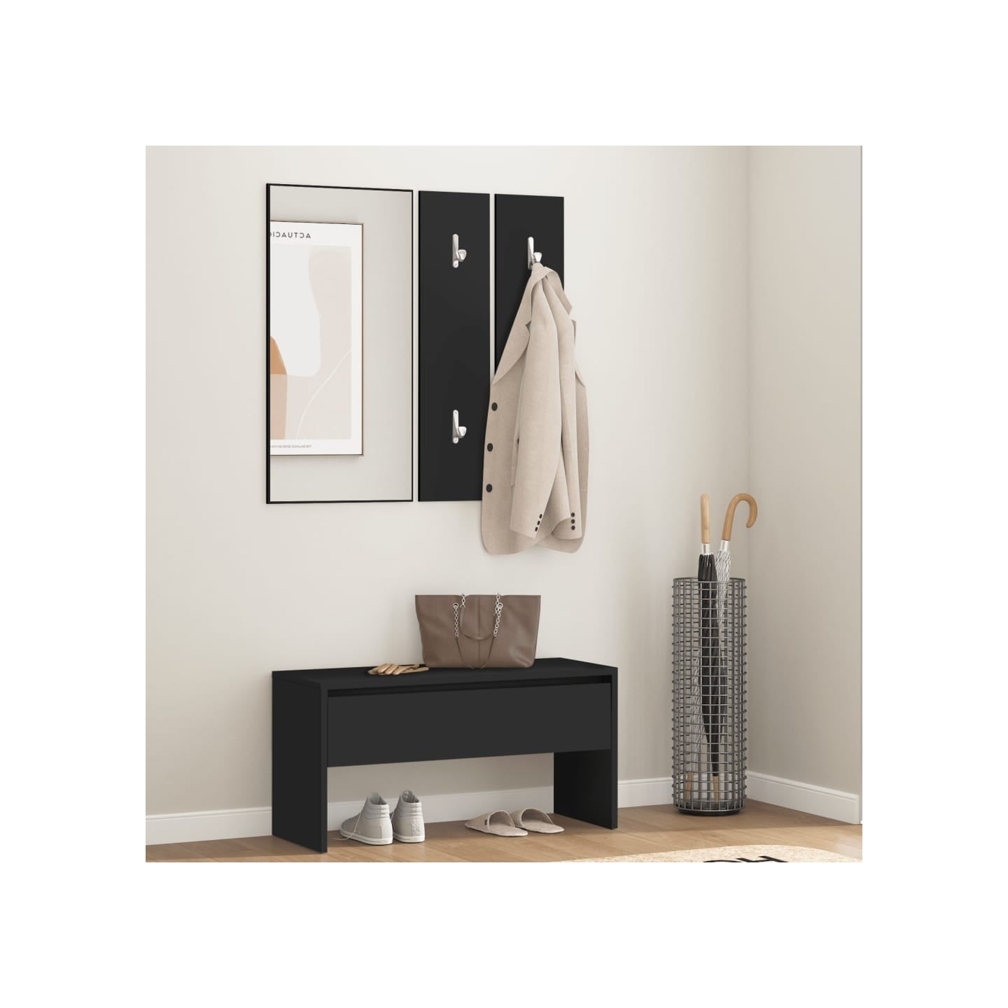 Ensemble de meubles de couloir noir bois d'ingénierie