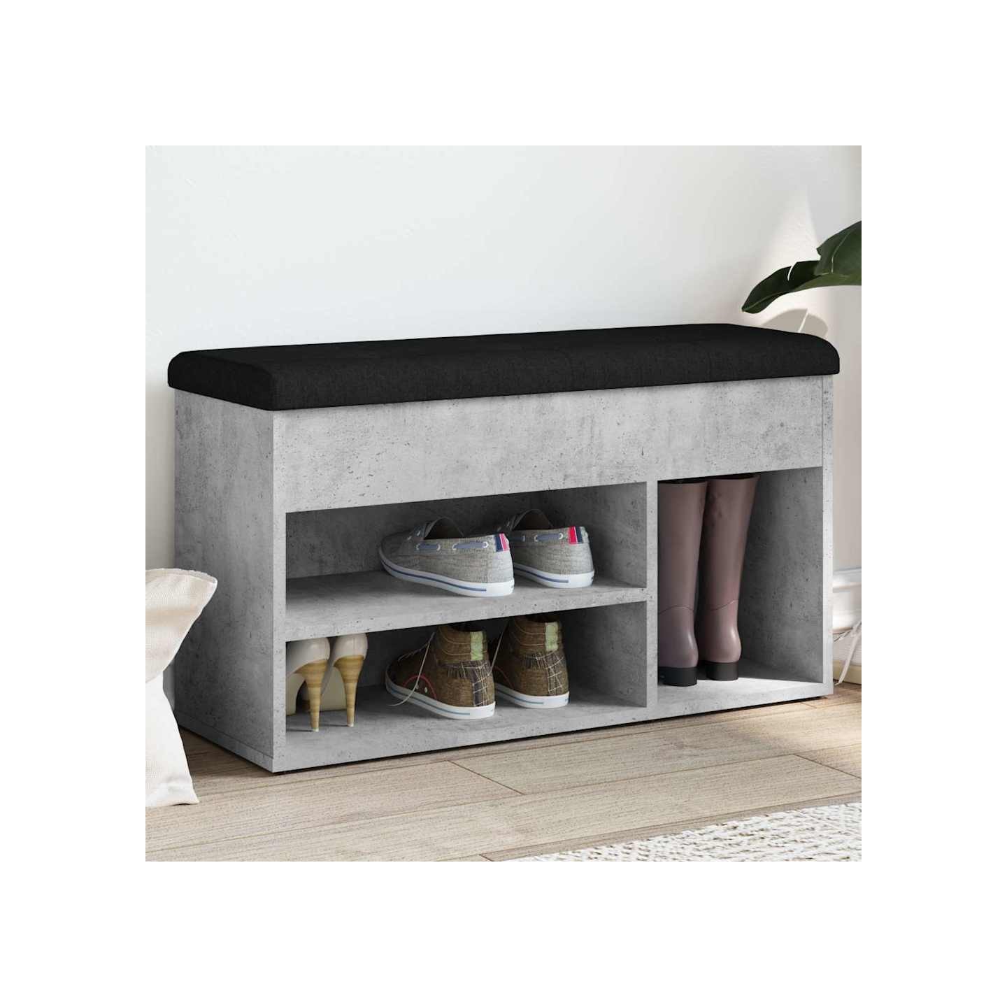 Banc à chaussures gris béton 82x32x45,5 cm bois d'ingénierie