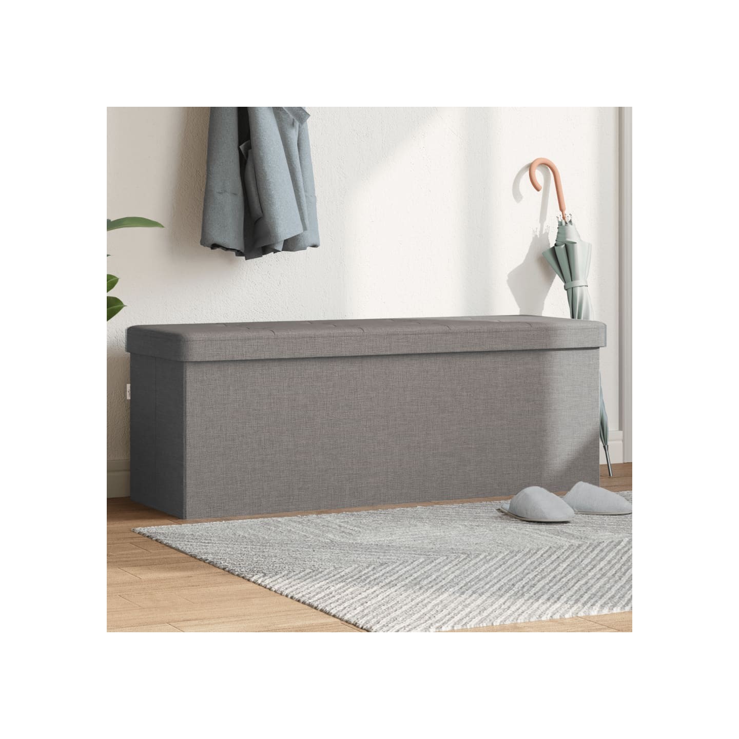 Banc de rangement pliable gris clair faux lin