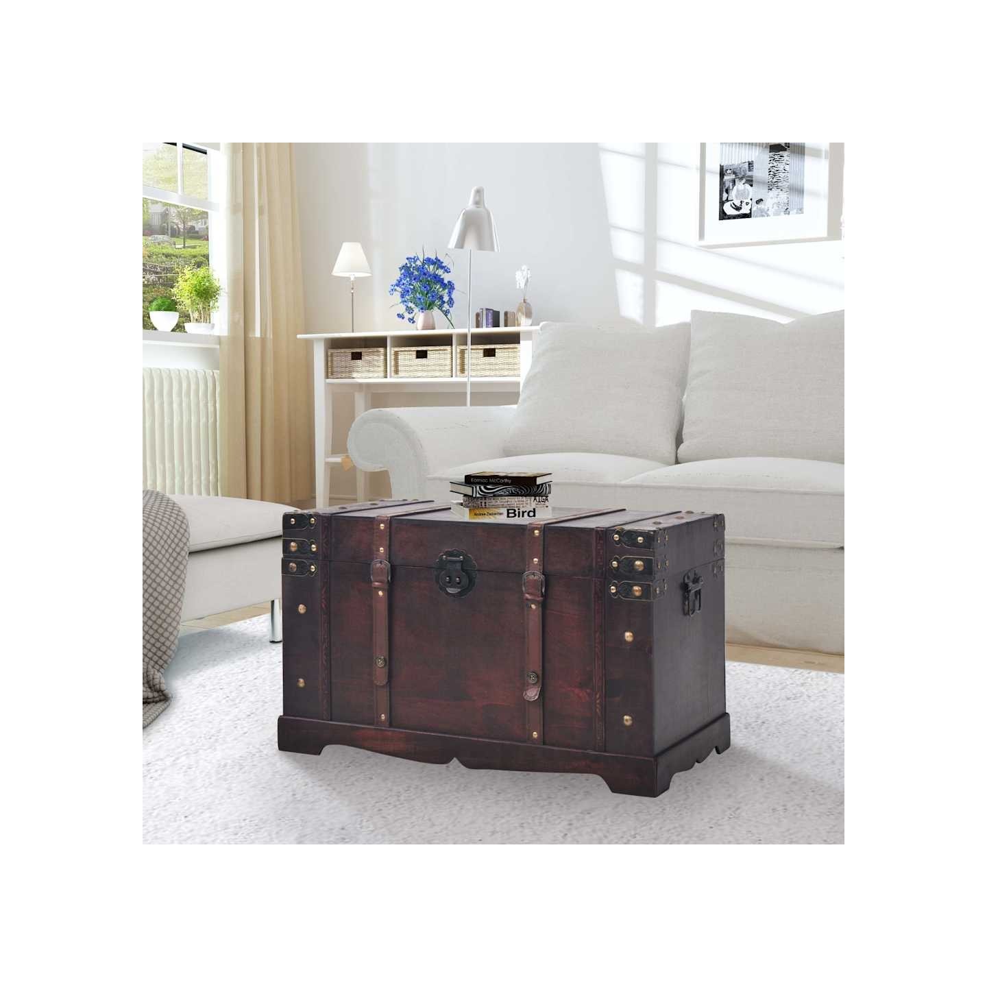 Coffre vintage de rangement bois 66 x 38 x 40 cm