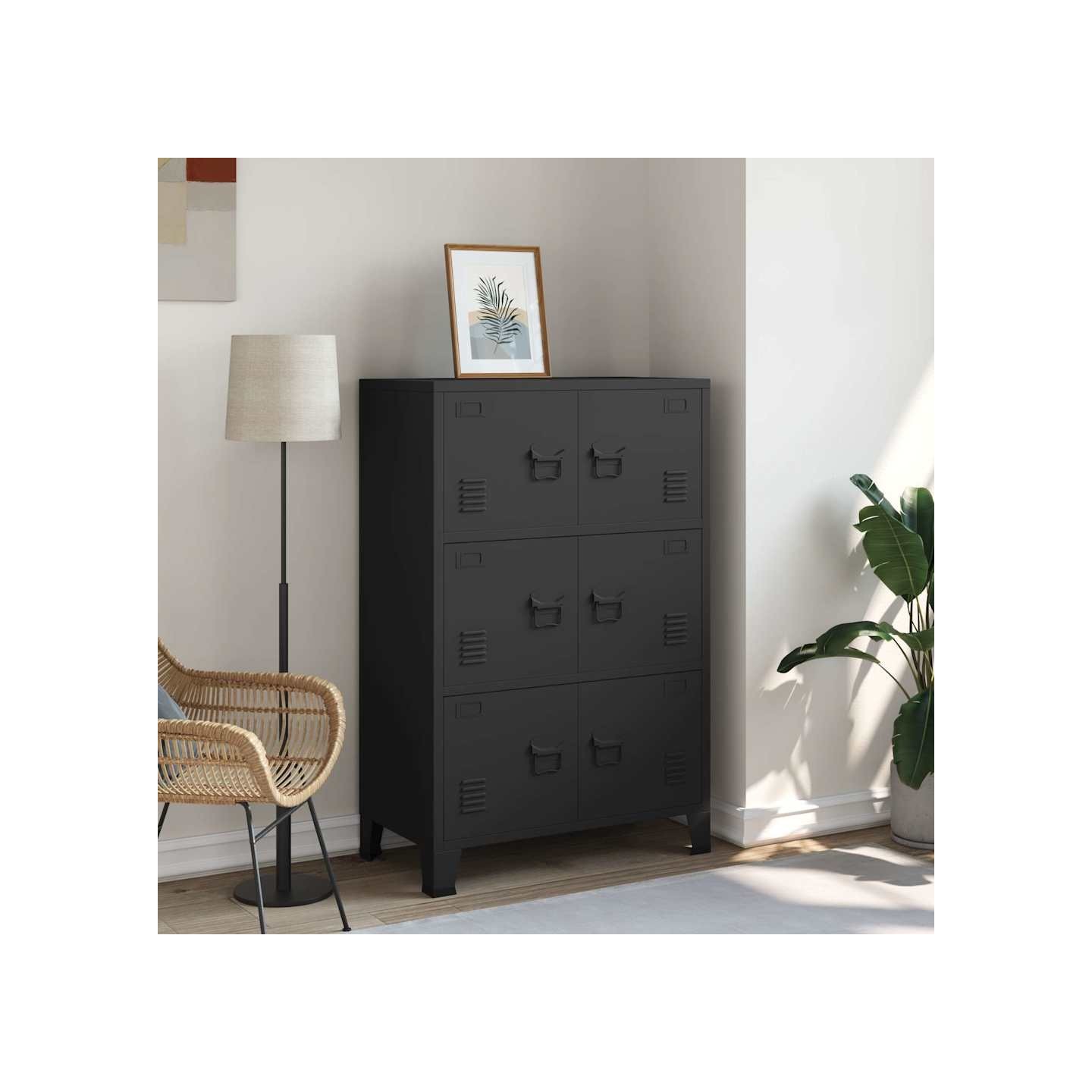 Coffre de rangement industriel Noir 75x40x115 cm Métal