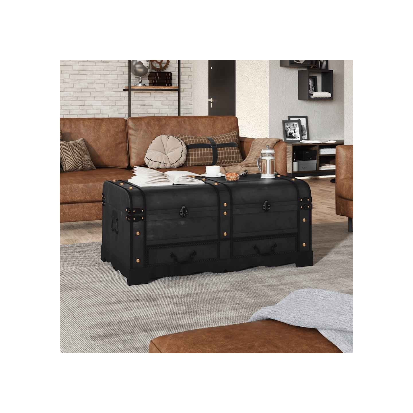 Coffre de rangement en bois Large Noir