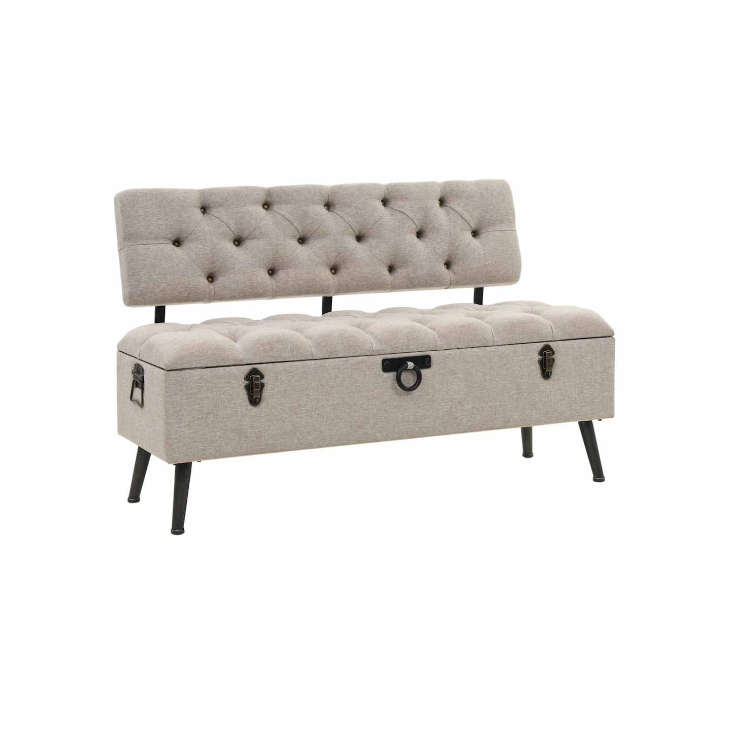 Banc de rangement avec dossier 110 cm Crème Tissu
