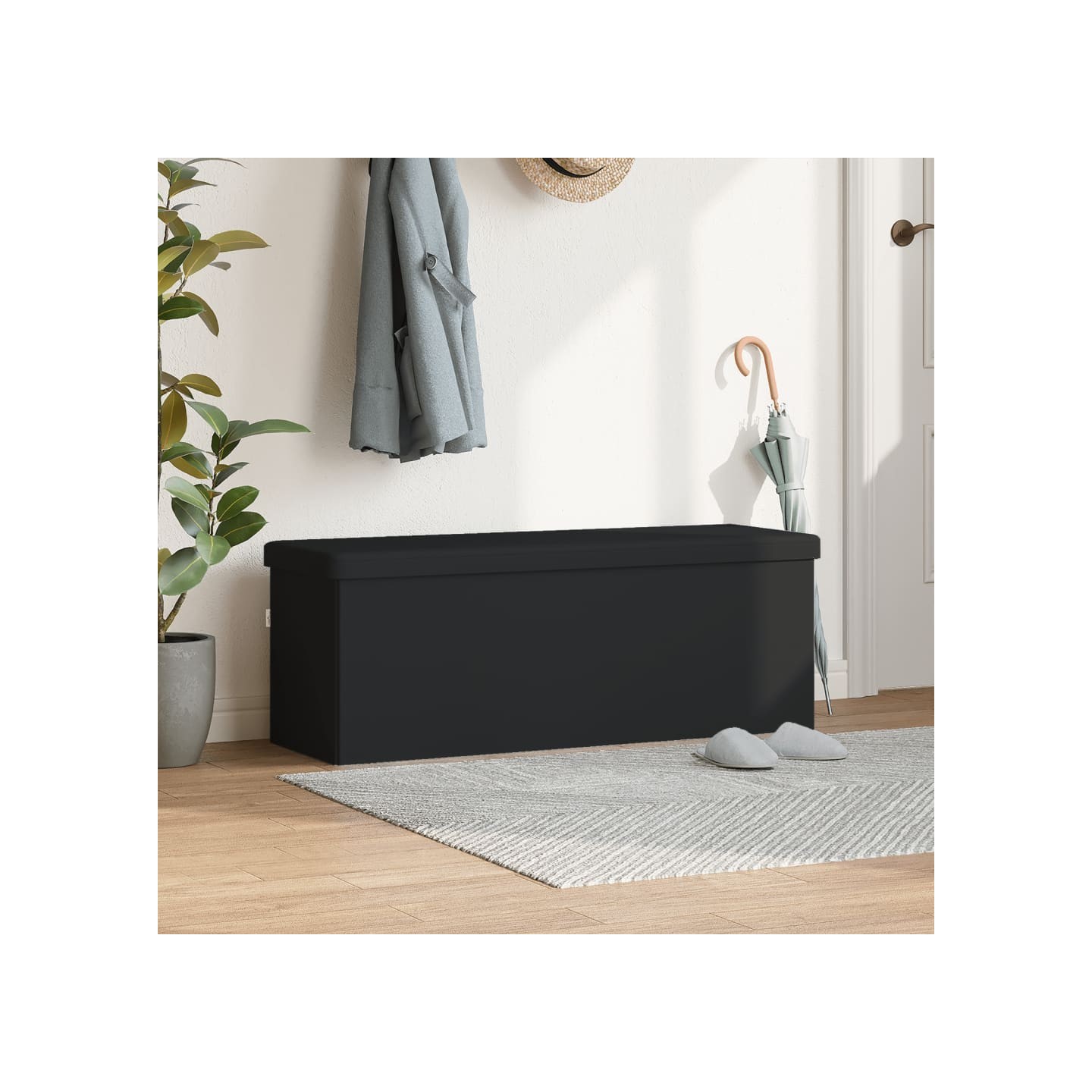 Banc de rangement pliable noir PVC