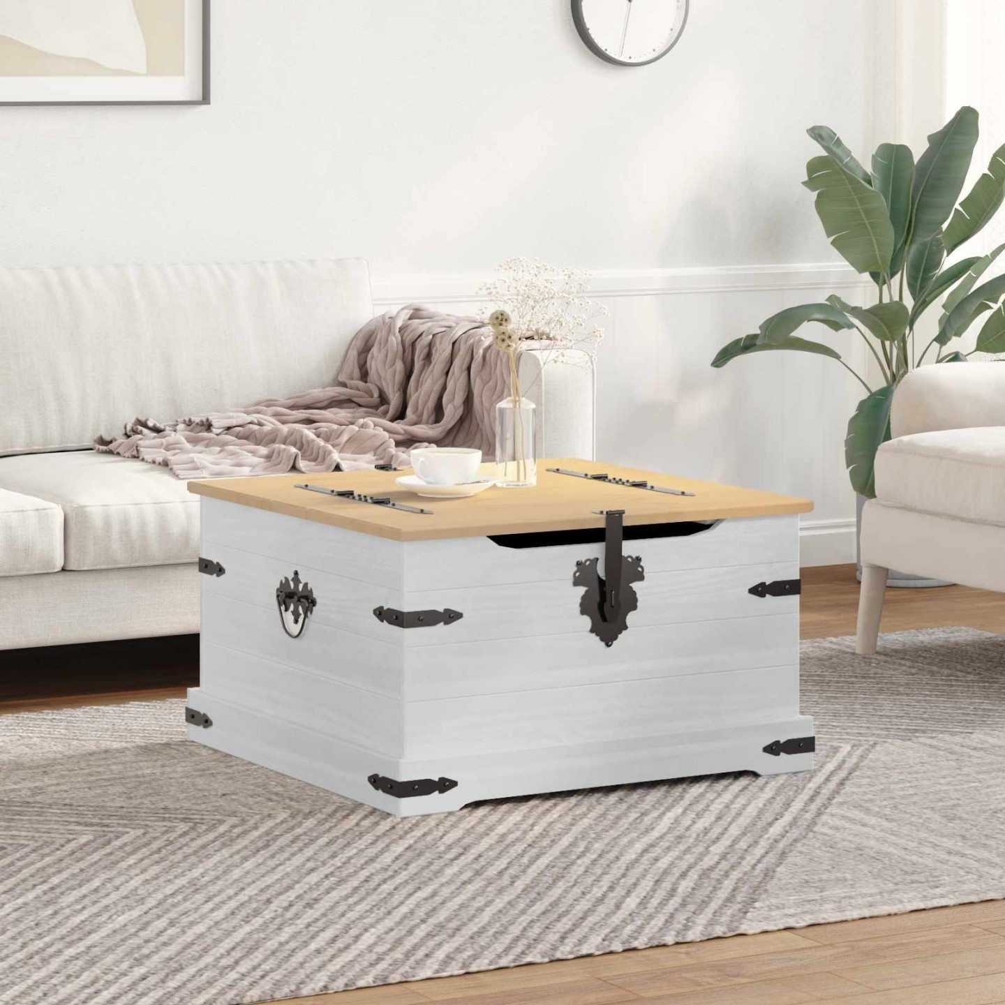 Storage box avec étagère Blanc 78 x 78 x 45 cm Pin massif