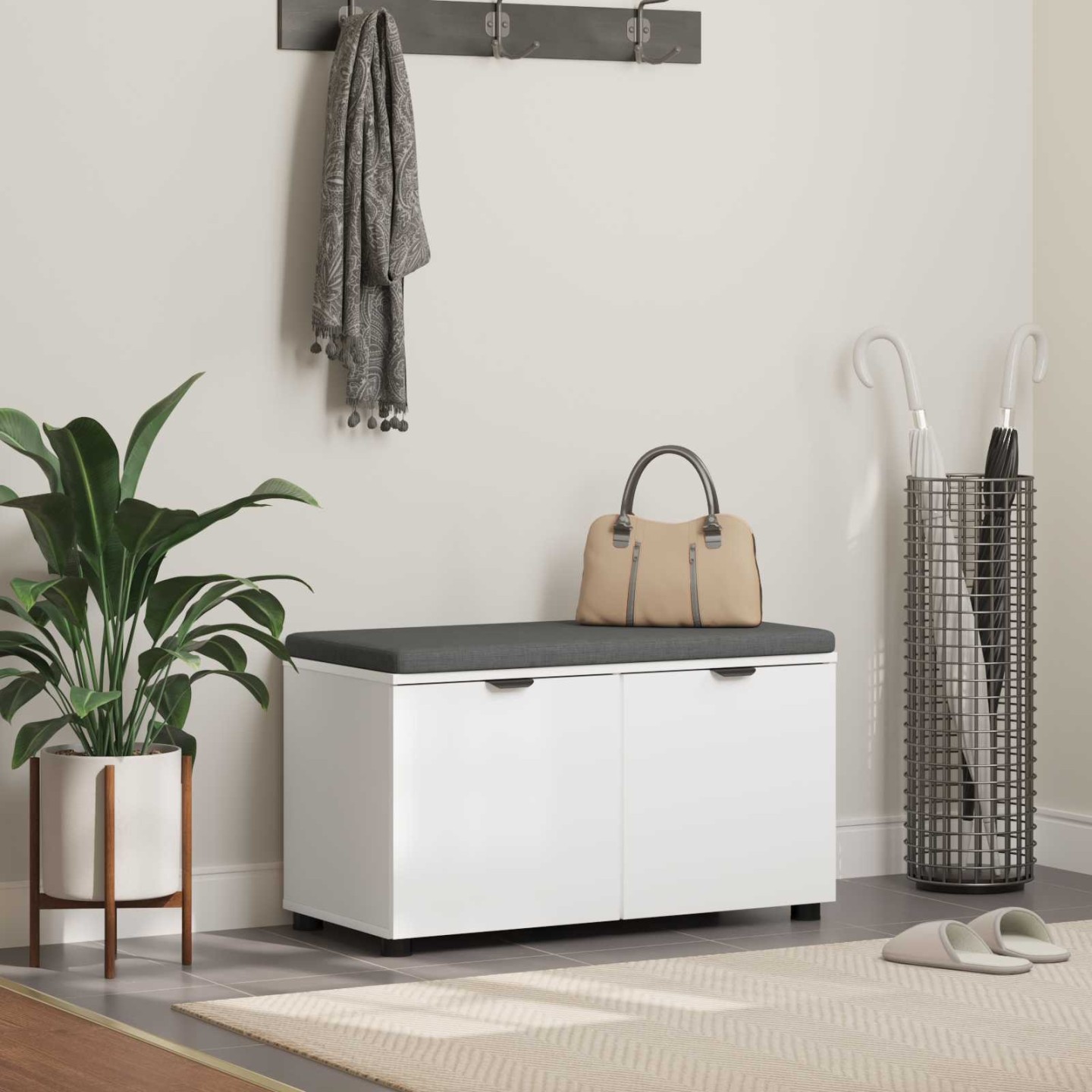 Banc d'entrée Blanc 80 x 38 x 46 cm Bois Ingénierie et Tissu