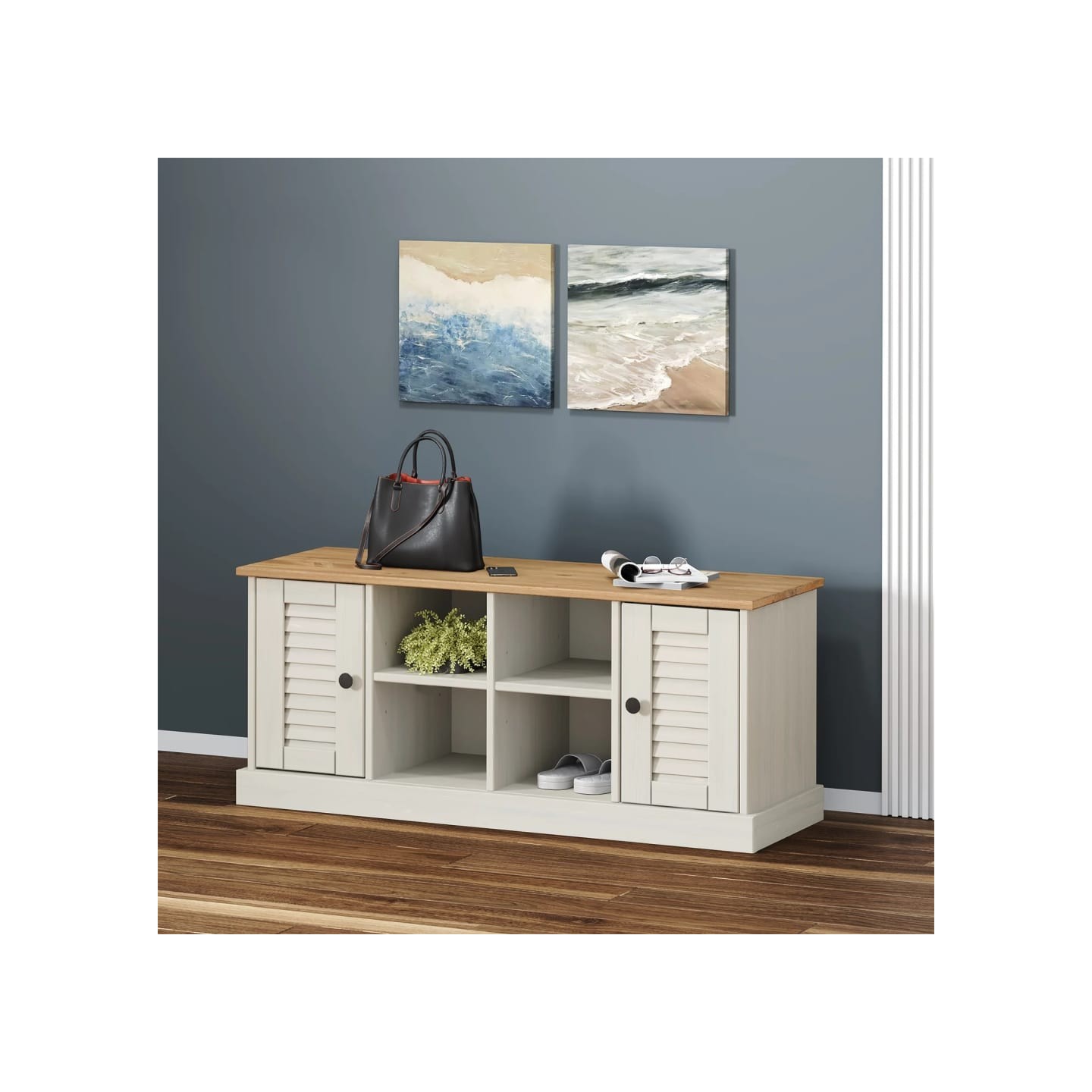 Banc à chaussures VIGO blanc 106x35x45 cm bois massif de pin