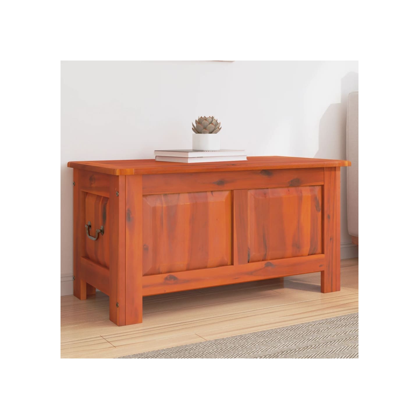 Coffre de rangement avec couvercle marron bois massif d'acacia