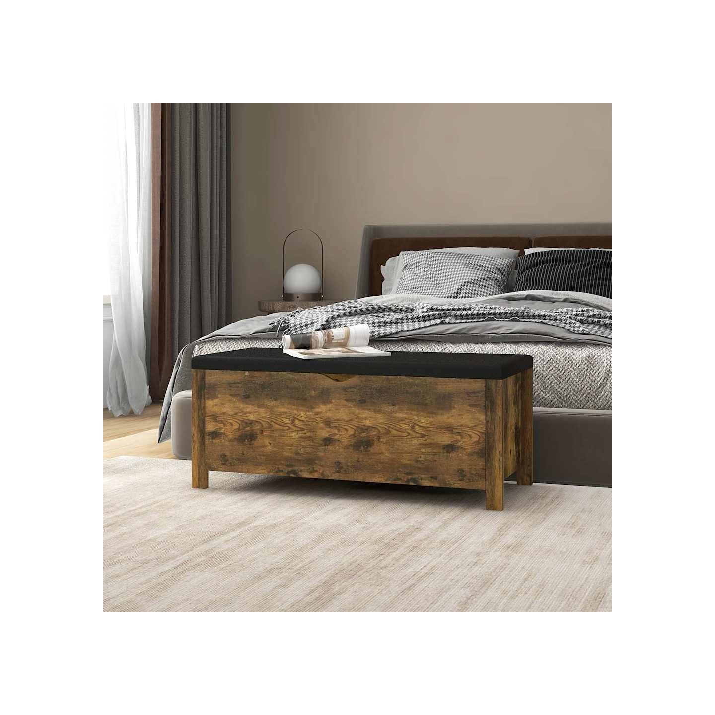 Boîte de rangement et coussin Chêne fumé 105x40x45 cm Aggloméré