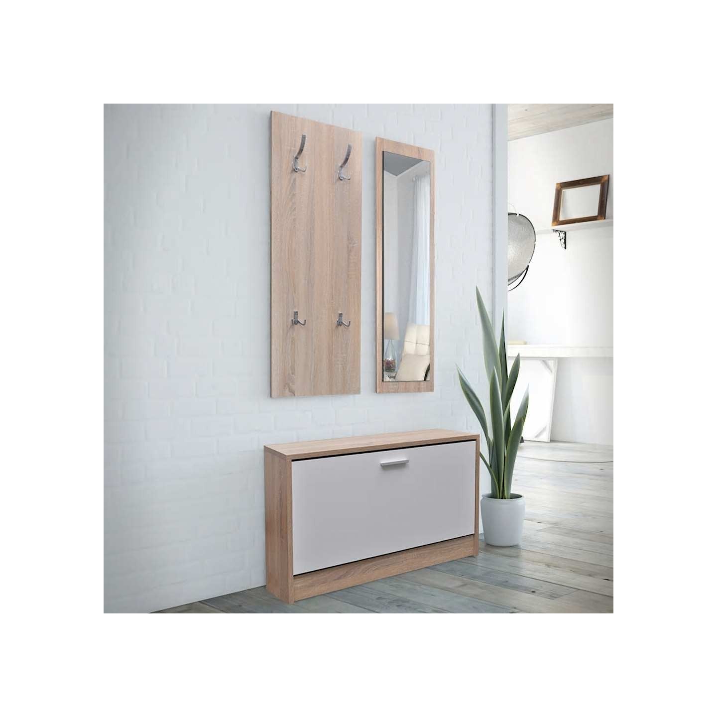 Armoire à chaussures 3-en-1 Bois Chêne et blanc