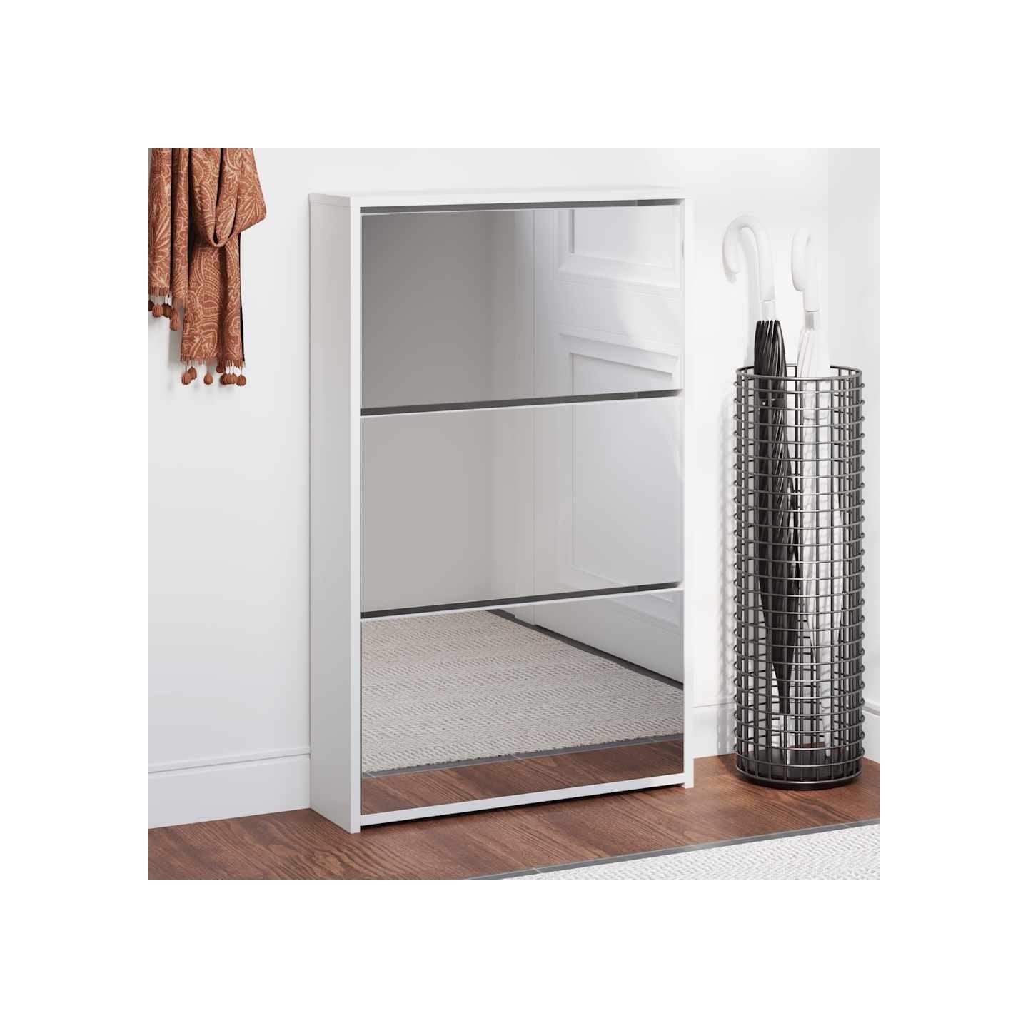 Meuble à chaussures 3 étagères 63x17x102,5 cm Miroir Blanc