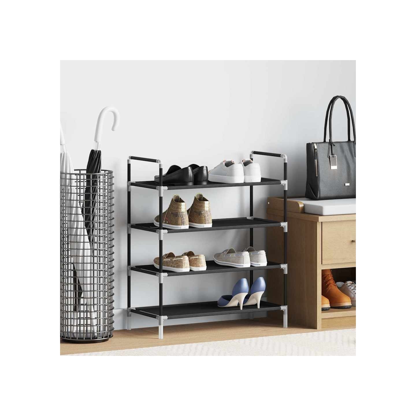 Range-chaussures avec 4 étagères Métal et Tissu non tissé Noir