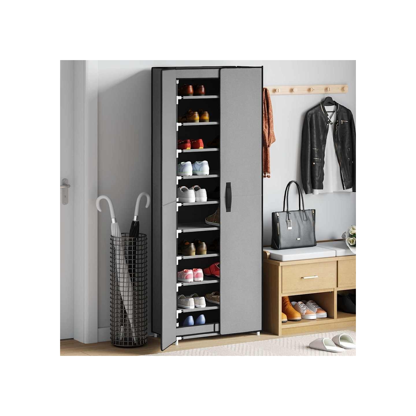 Armoire à chaussures Gris 60x30x166 cm Tissu