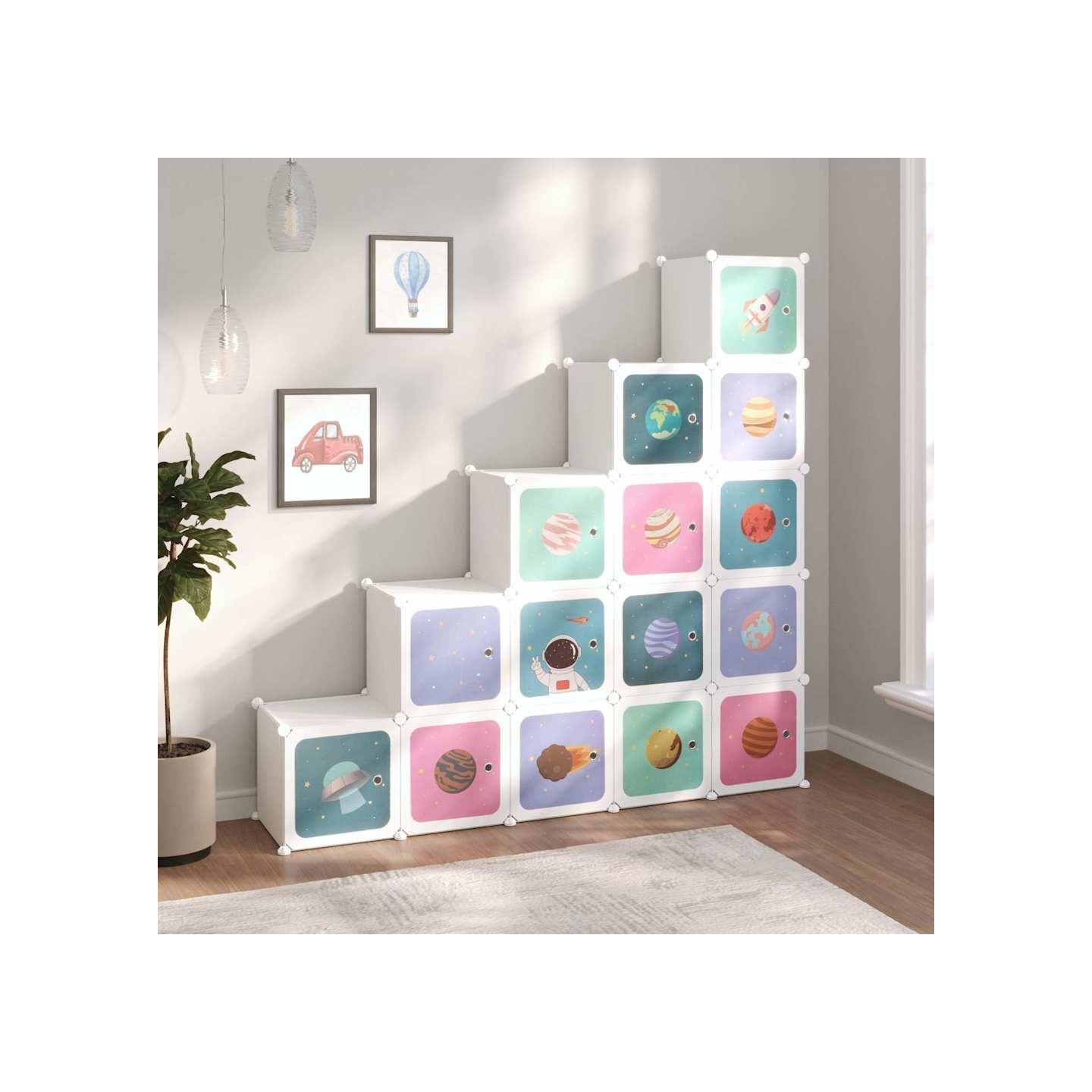 Armoire de rangement pour enfants avec 15 cubes Blanc PP