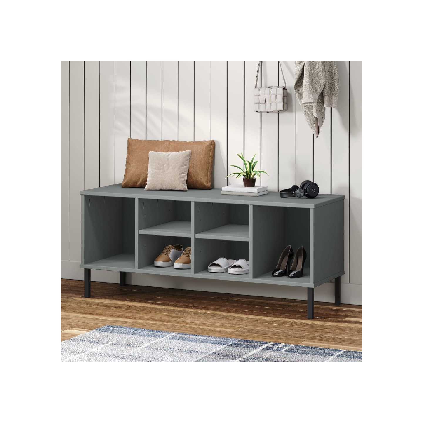 Étagère à chaussures pieds en métal Gris 106x35x45 cm Bois OSLO