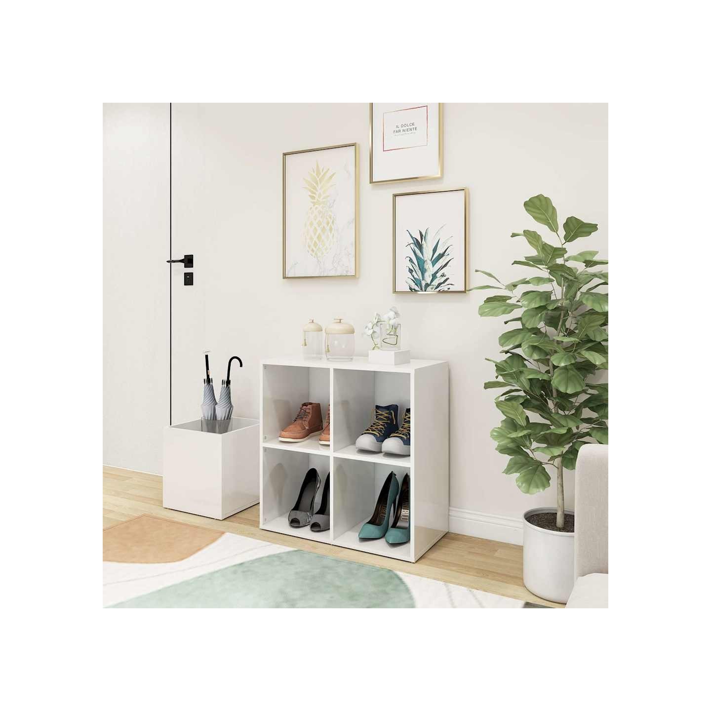 Armoire à chaussures d’entrée blanc brillant bois ingénierie
