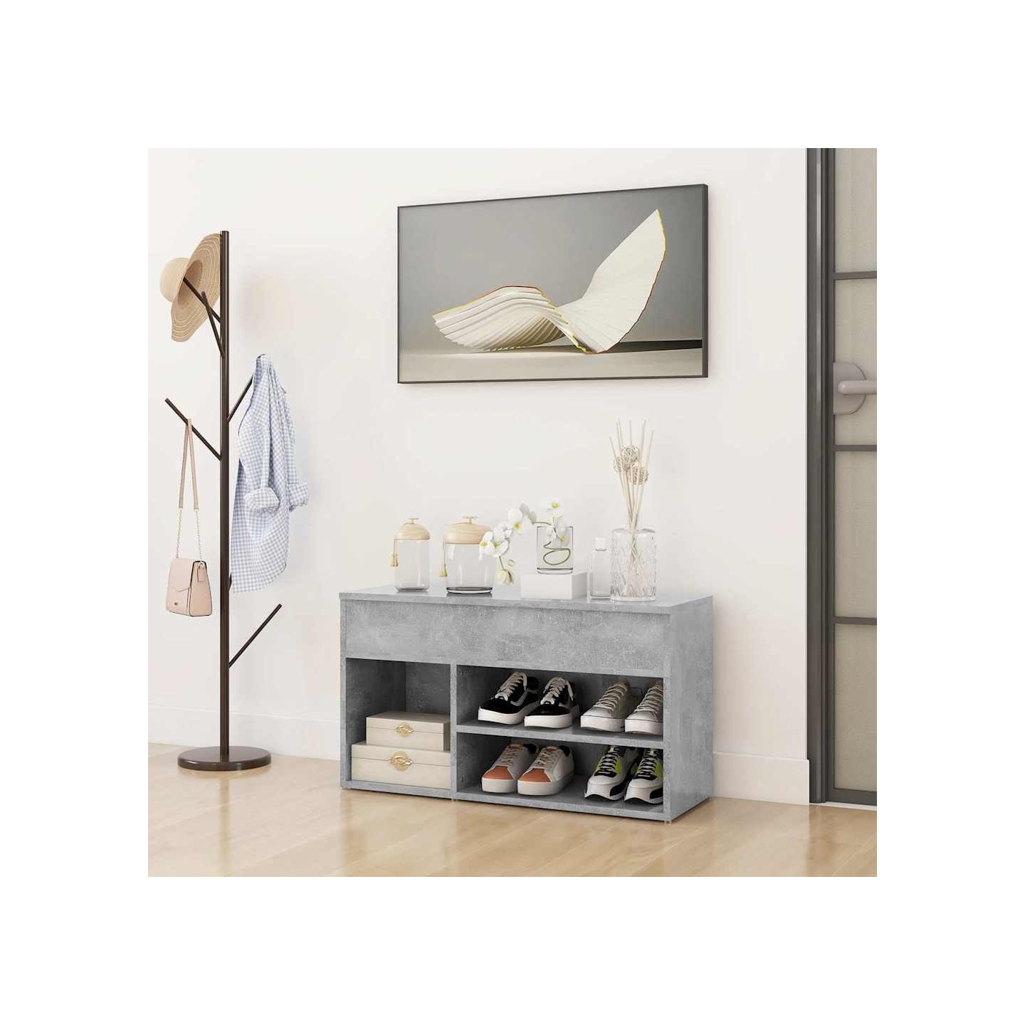 Banc à chaussures Gris béton 80x30x45 cm Bois d'ingénierie