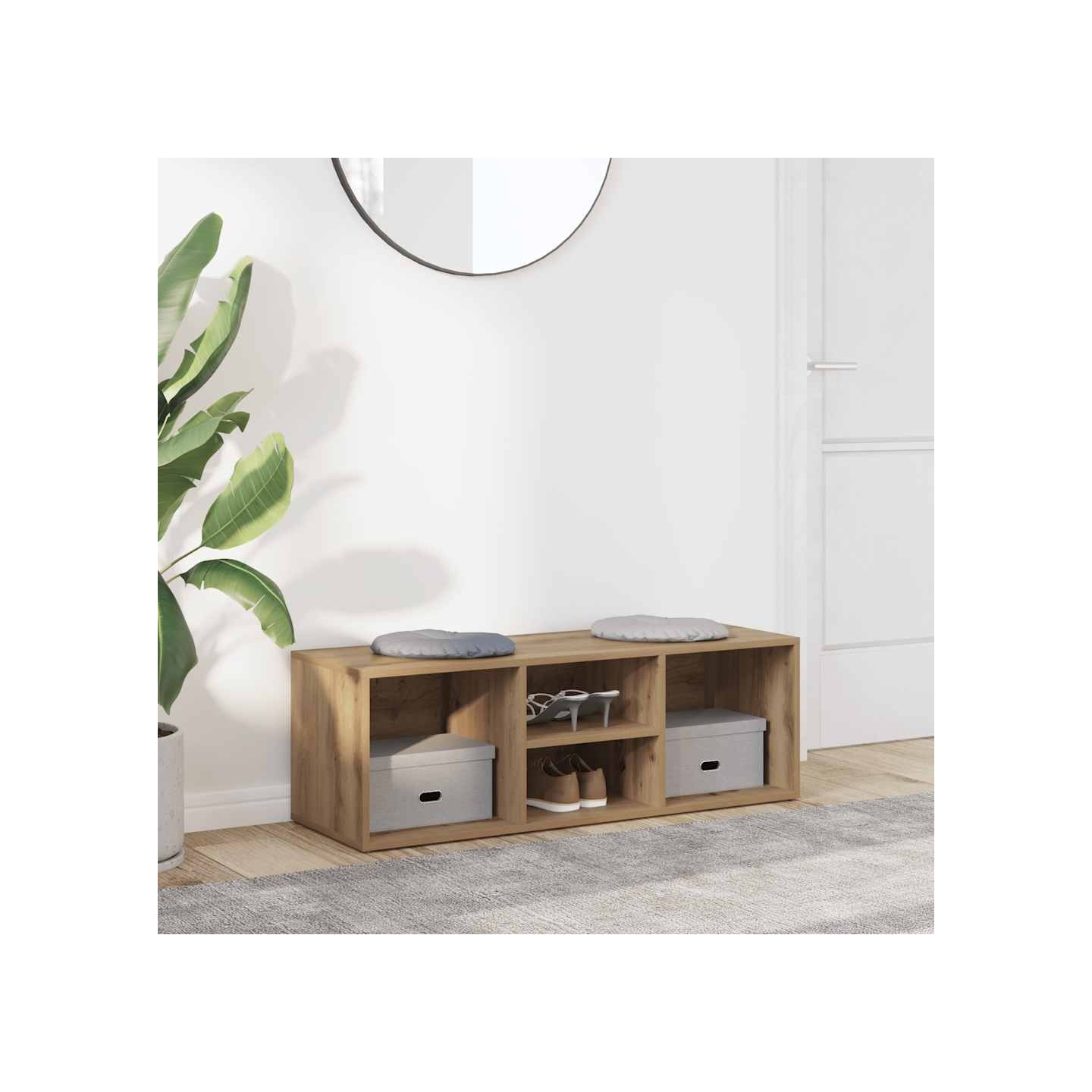 Banc de rangement à chaussures chêne artisanal 102x35x35 cm