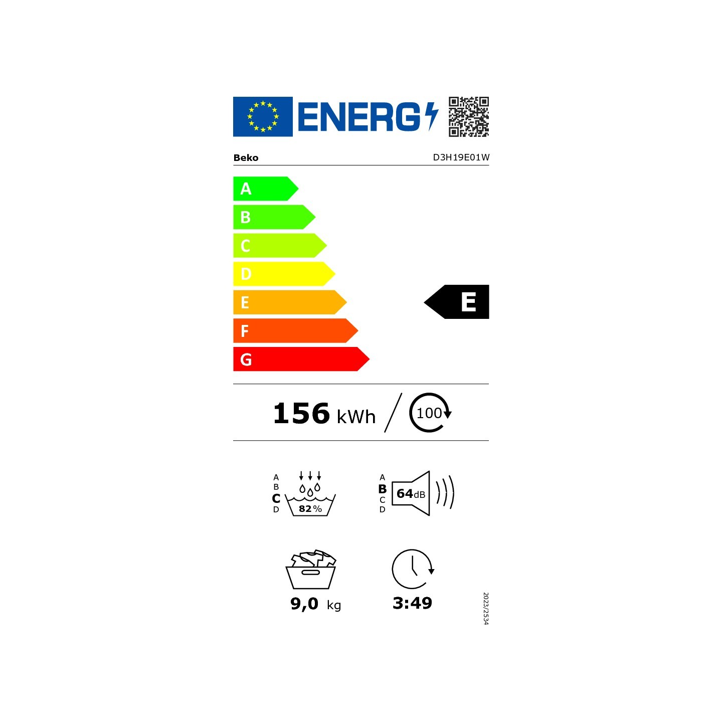 Sèche-linge pompe à chaleur Beko D3H19E01W 9 kg | Nimestore