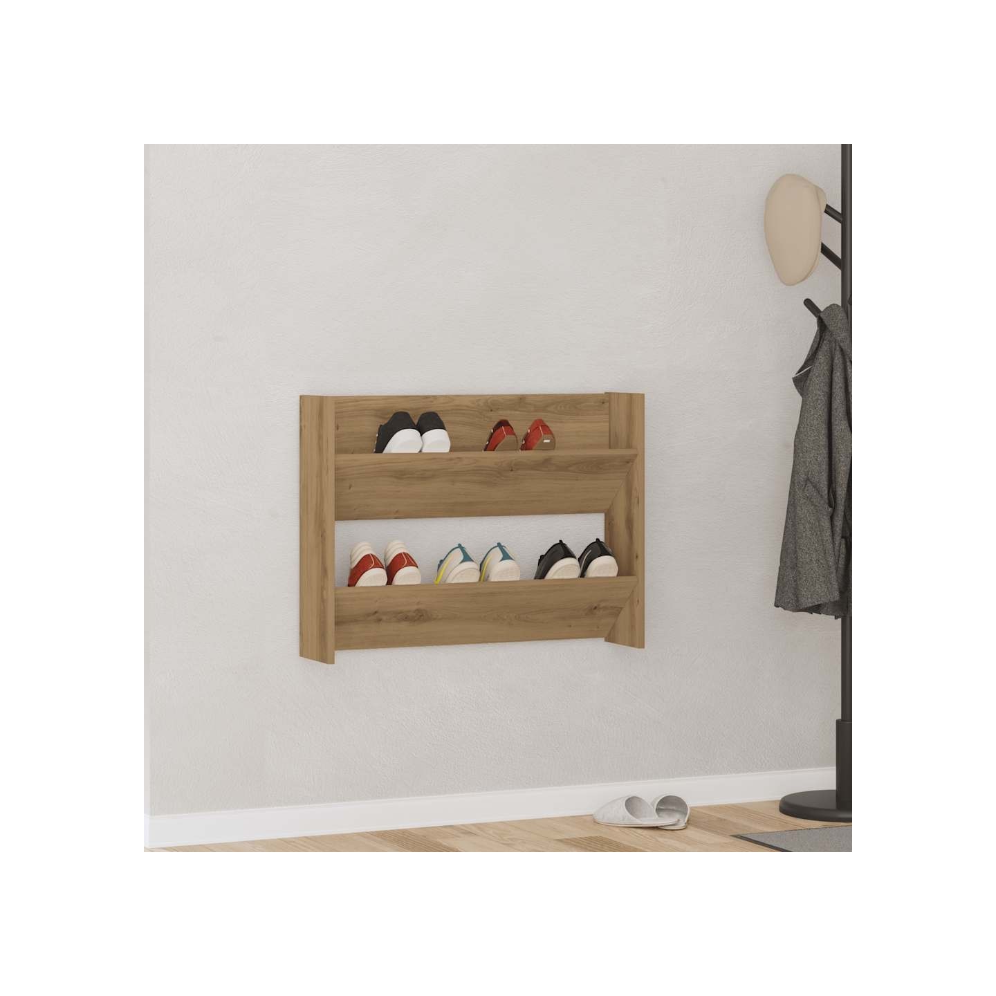 Armoire à chaussures murale chêne artisanal bois d'ingénierie
